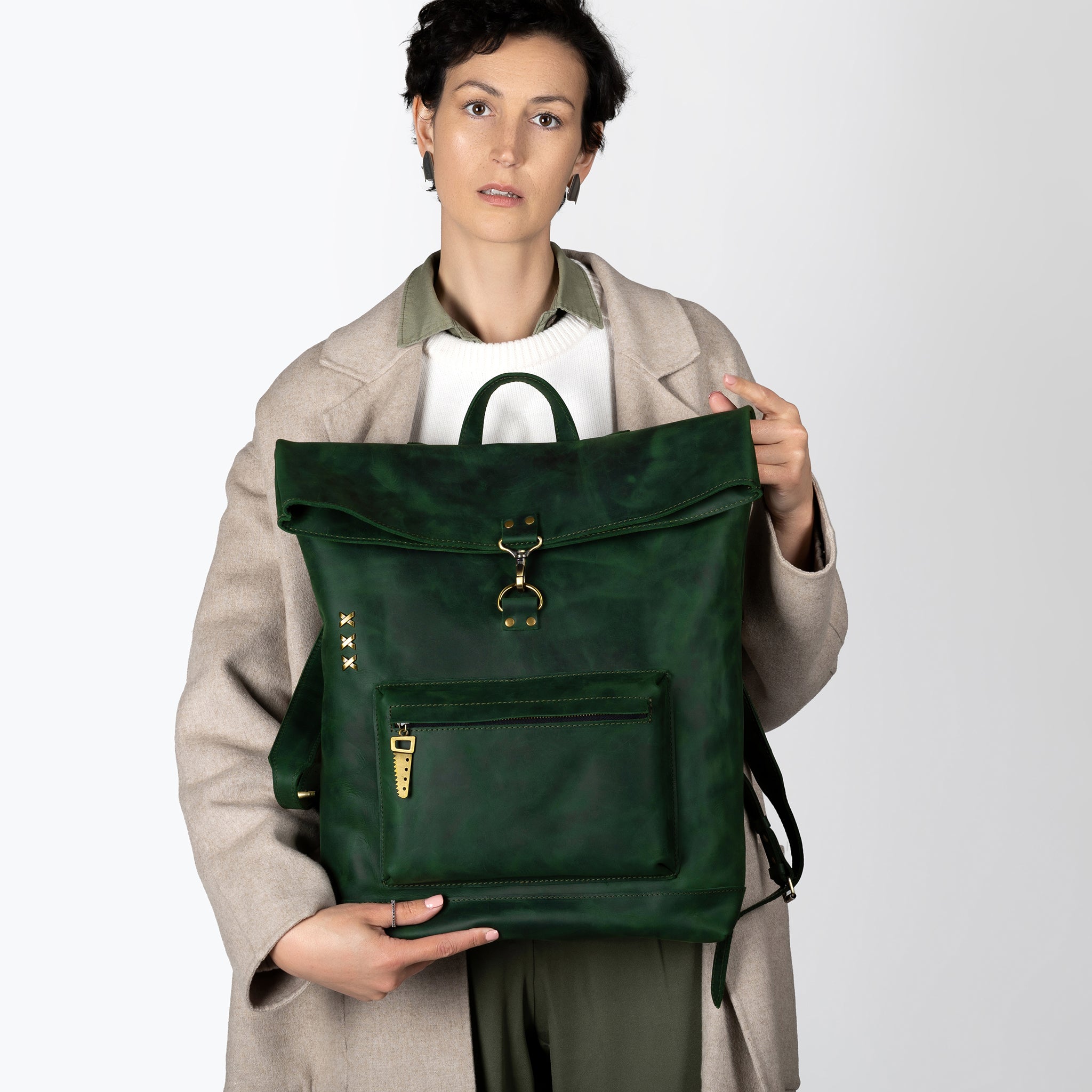 Roll-top Handcrafting Leather Women's Backpack - Forester 13", 14", 15" and 16" inch laptops