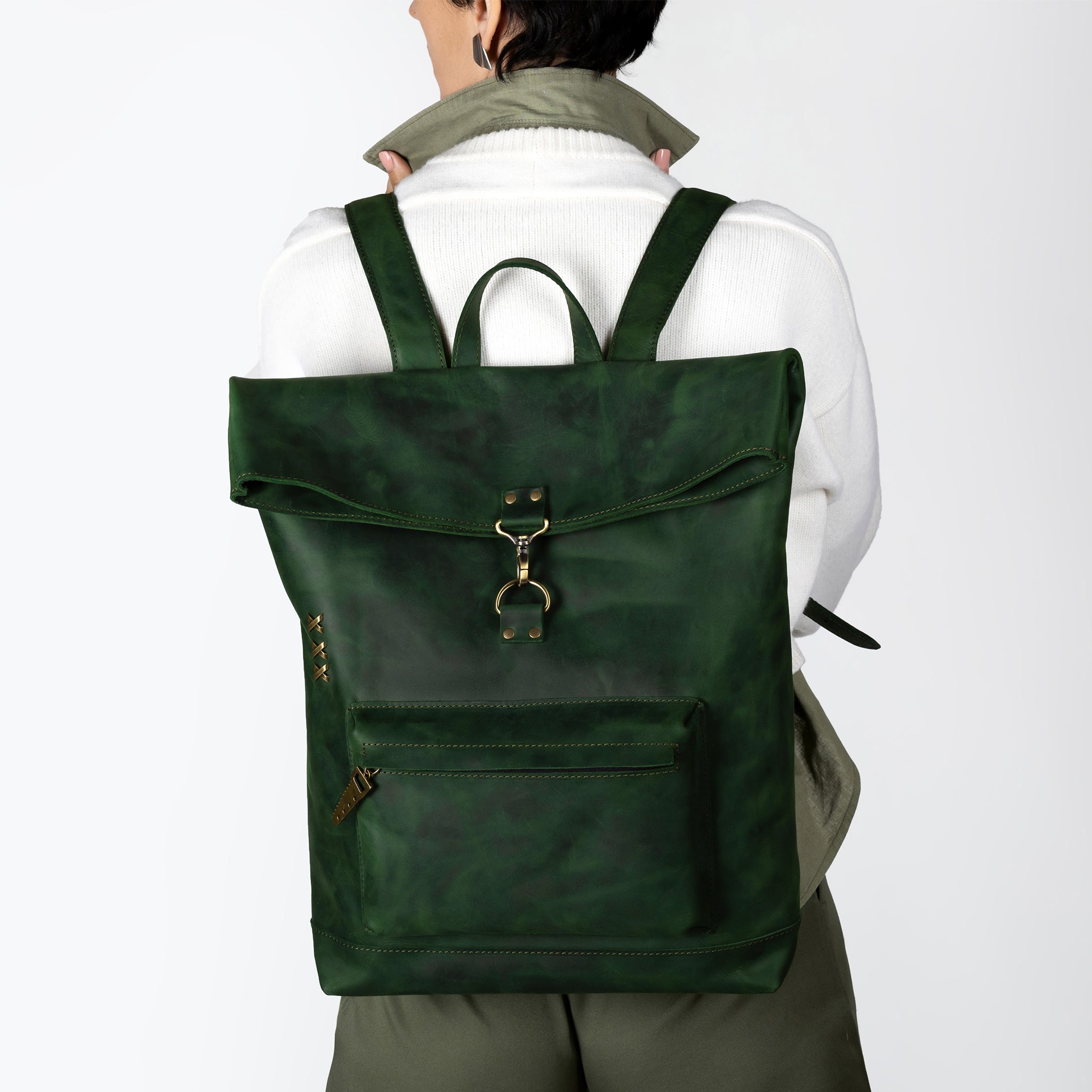 Roll-top Handcrafting Leather Women's Backpack - Forester 13", 14", 15" and 16" inch laptops