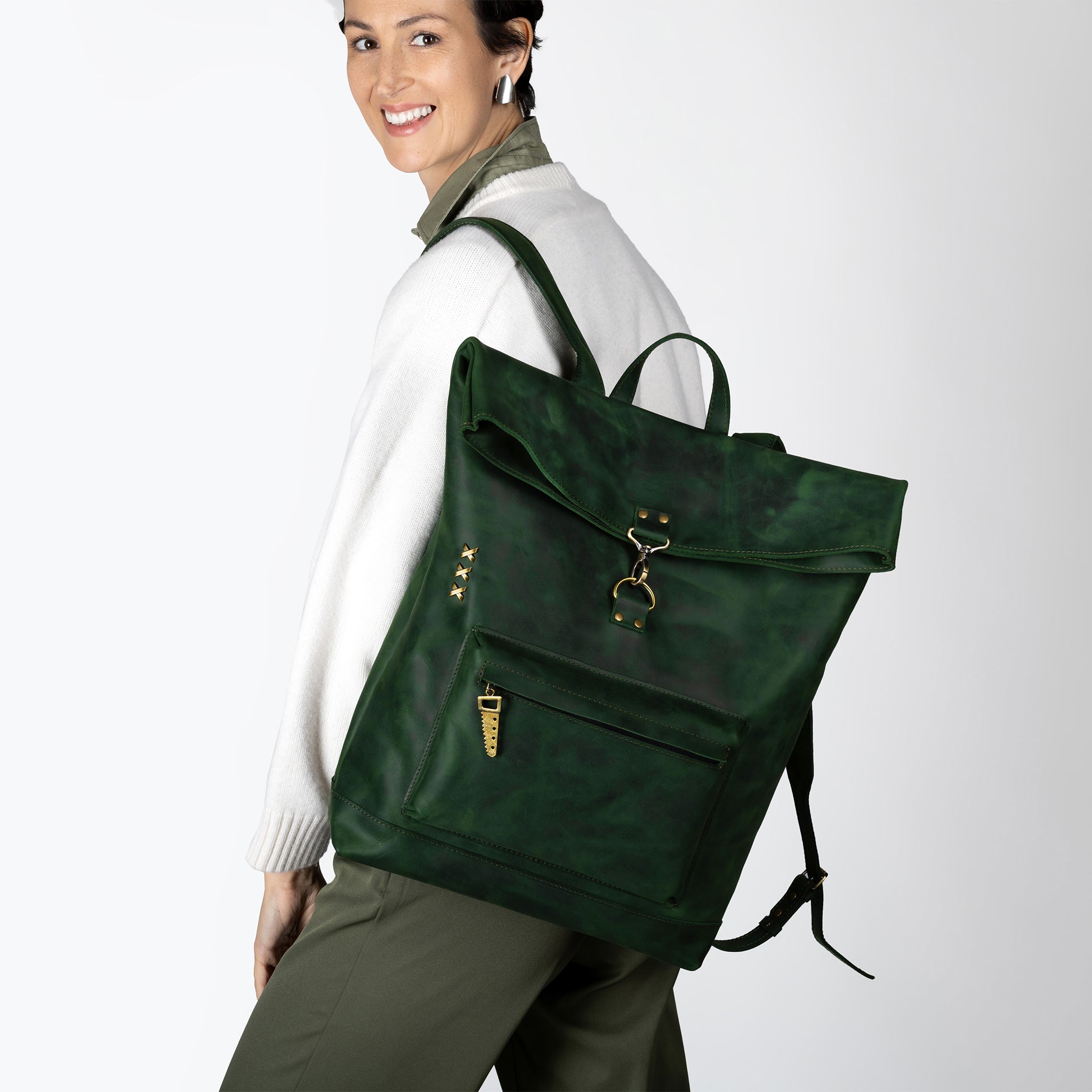 Roll-top Handcrafting Leather Women's Backpack - Forester 13", 14", 15" and 16" inch laptops