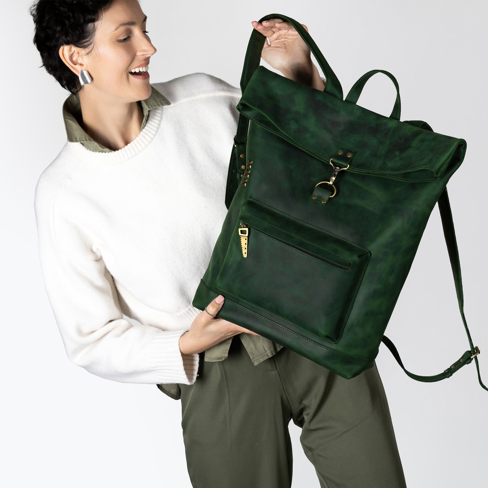 Roll-top Handcrafting Leather Women's Backpack - Forester 13", 14", 15" and 16" inch laptops