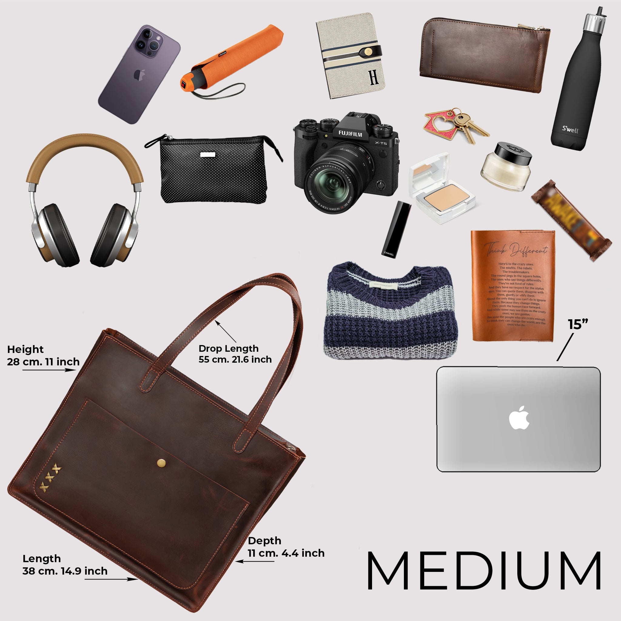 Handmade Leather Tote Laptop Bag For Women 13"and 14 inch. Laptops - Western