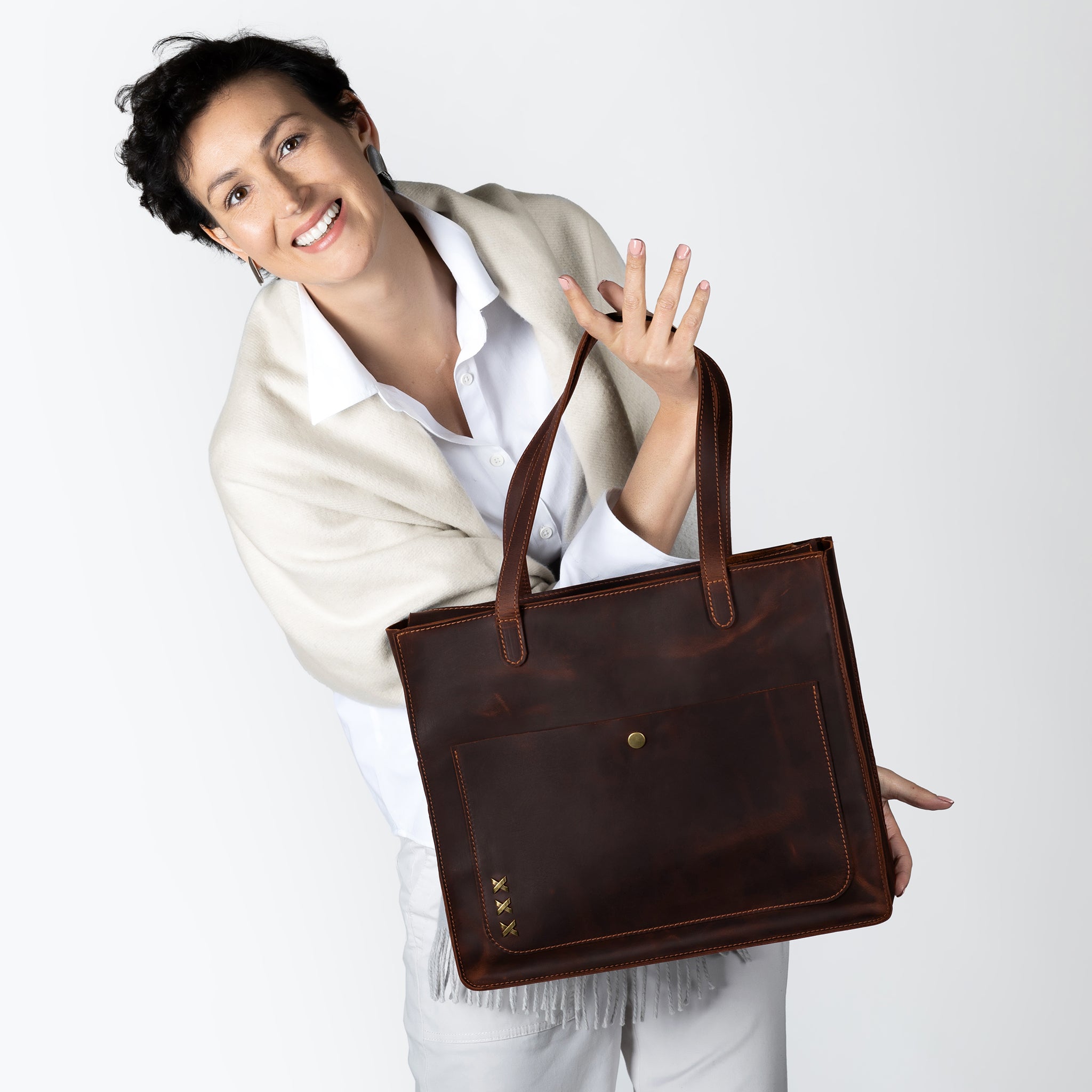 Handmade Leather Tote Laptop Bag For Women 13"and 14 inch. Laptops - Western