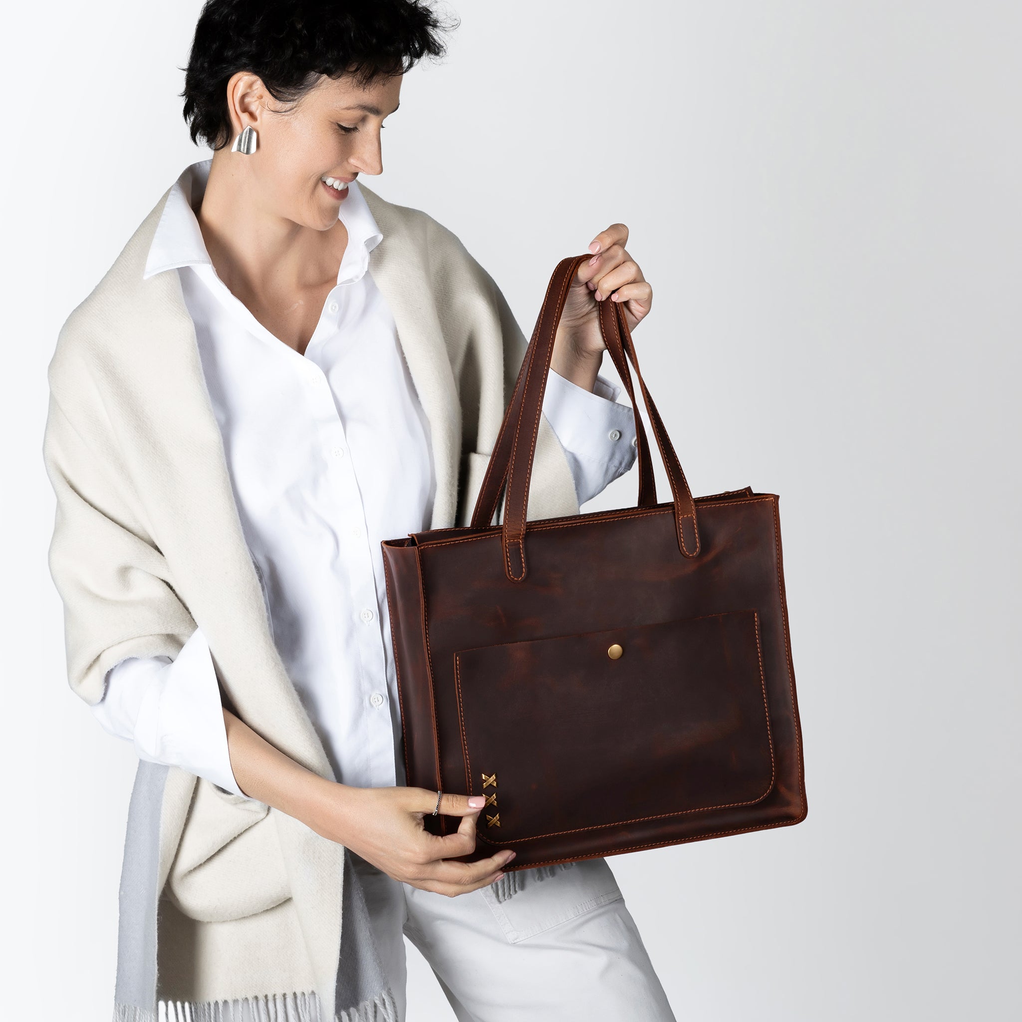Handmade Leather Tote Laptop Bag For Women 13"and 14 inch. Laptops - Western