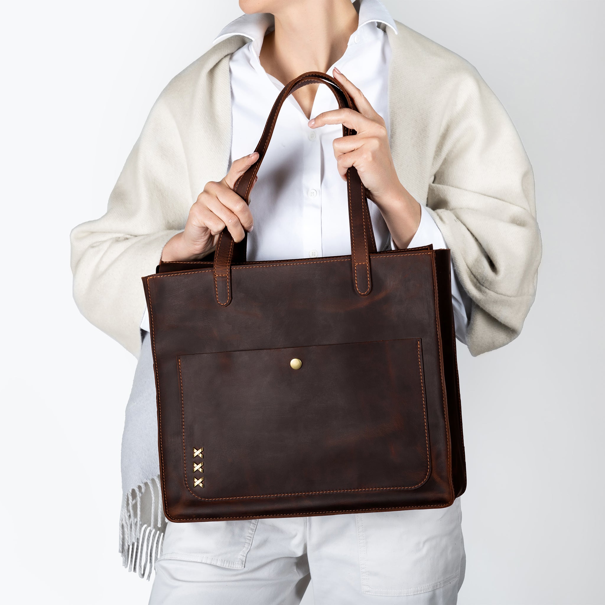 Handmade Leather Tote Laptop Bag For Women 13"and 14 inch. Laptops - Western