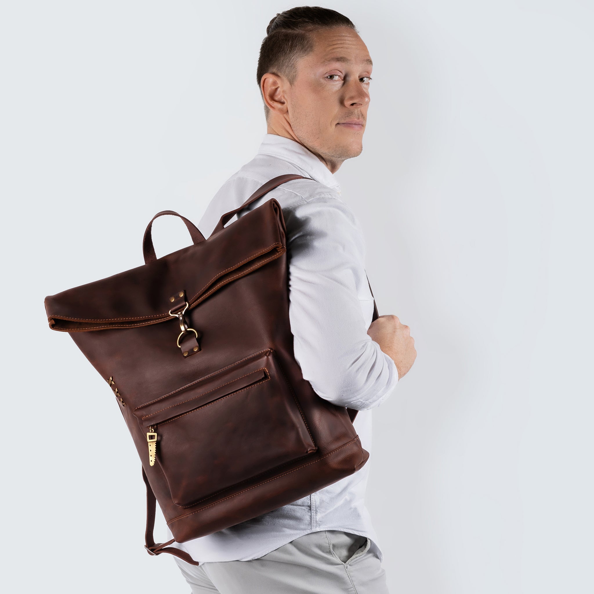 Roll -Top Leather Backpack for Men - Forester 13", 14", 15" and 16" inch laptops