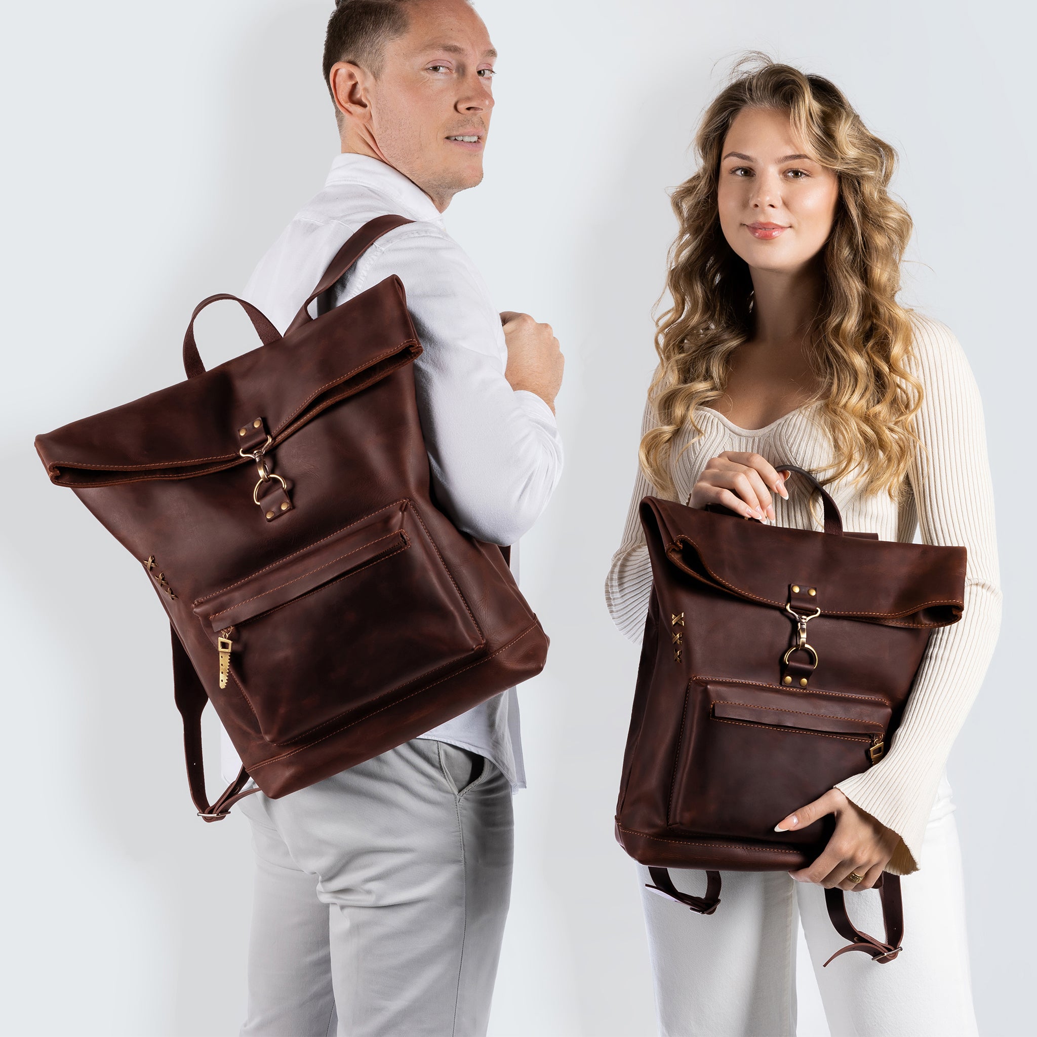 Roll -Top Leather Backpack for Men - Forester 13", 14", 15" and 16" inch laptops