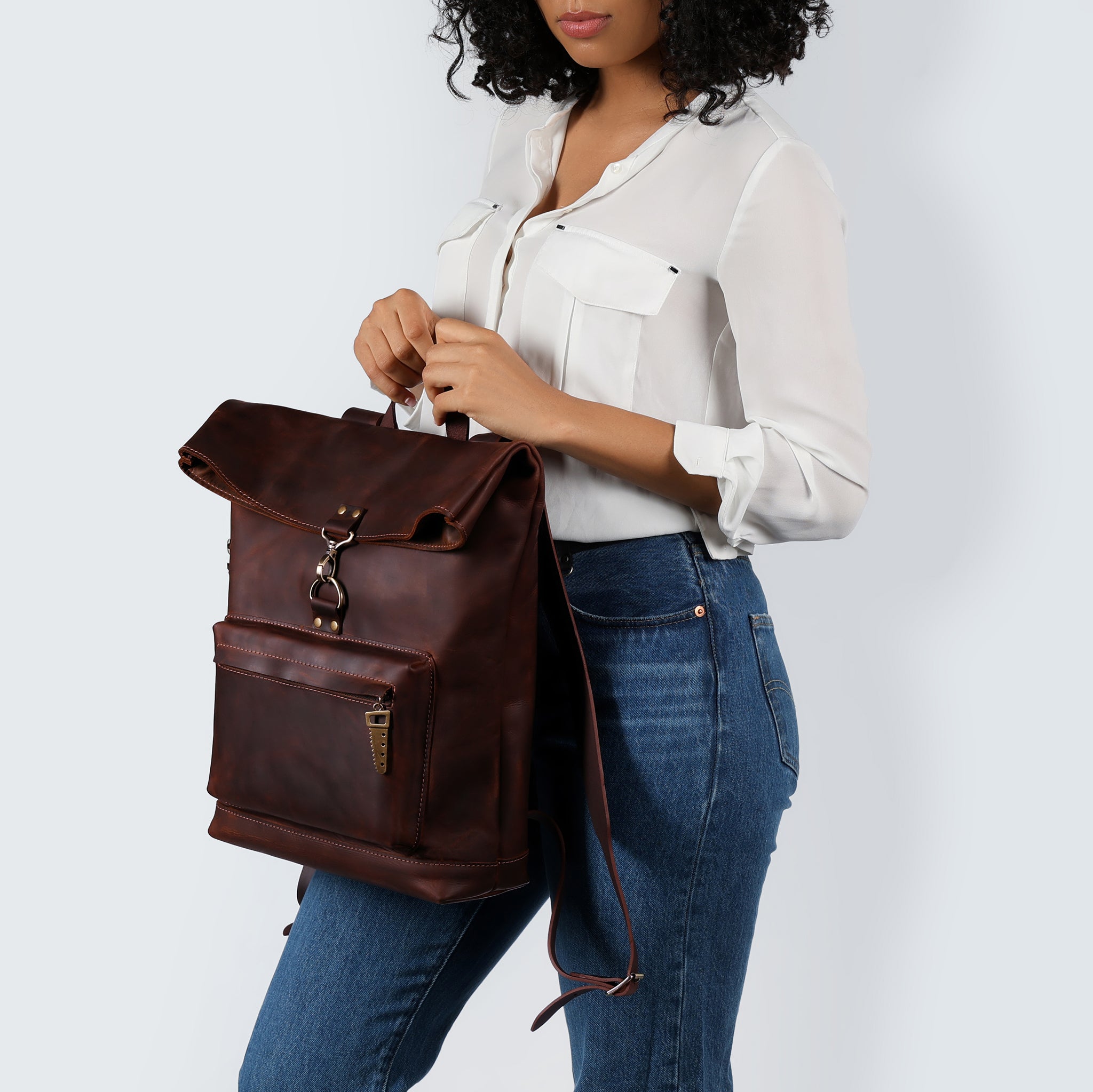 Roll-top Handcrafting Leather Women's Backpack - Forester 13", 14", 15" and 16" inch laptops