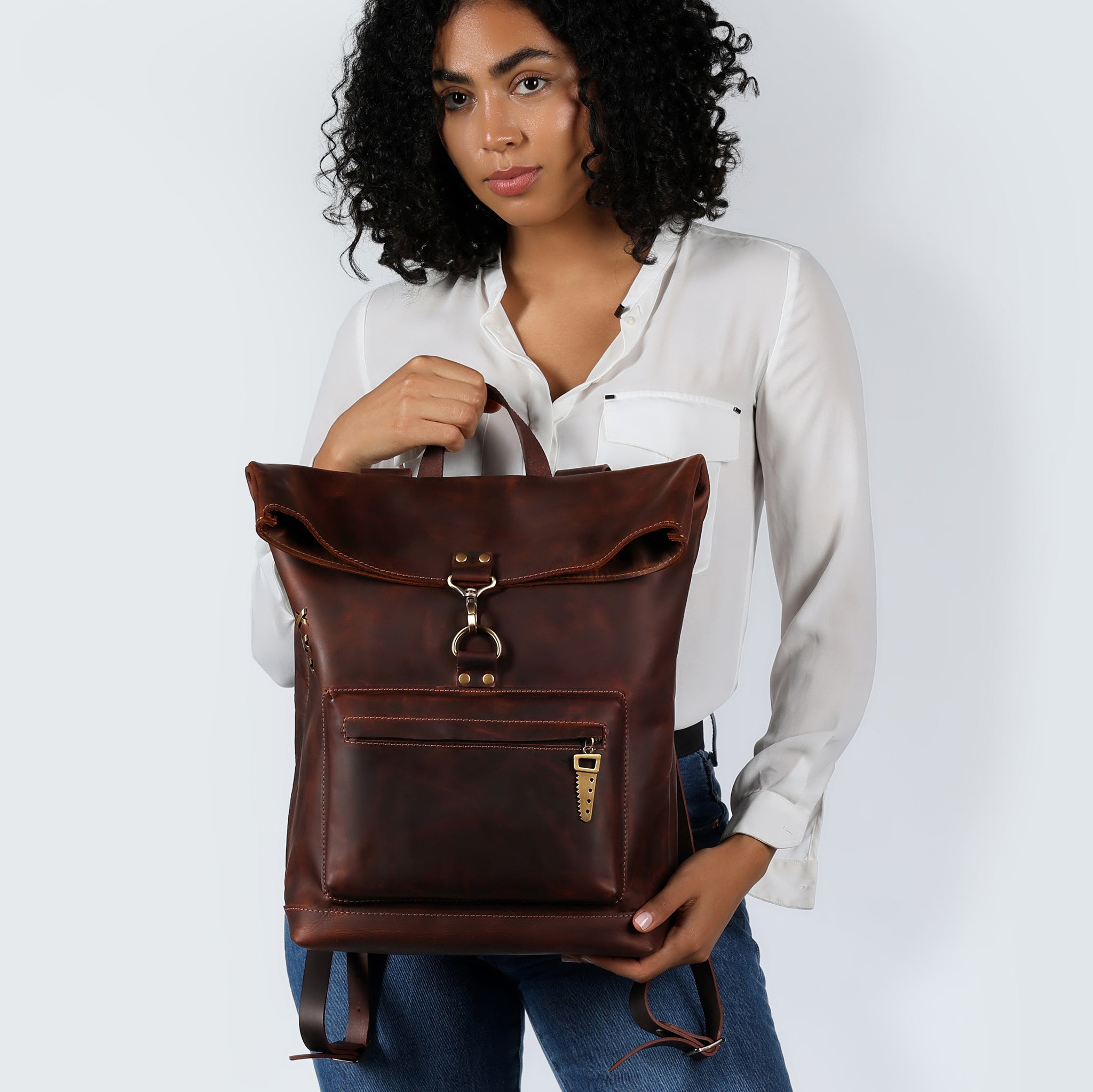 Roll-top Handcrafting Leather Women's Backpack - Forester 13", 14", 15" and 16" inch laptops