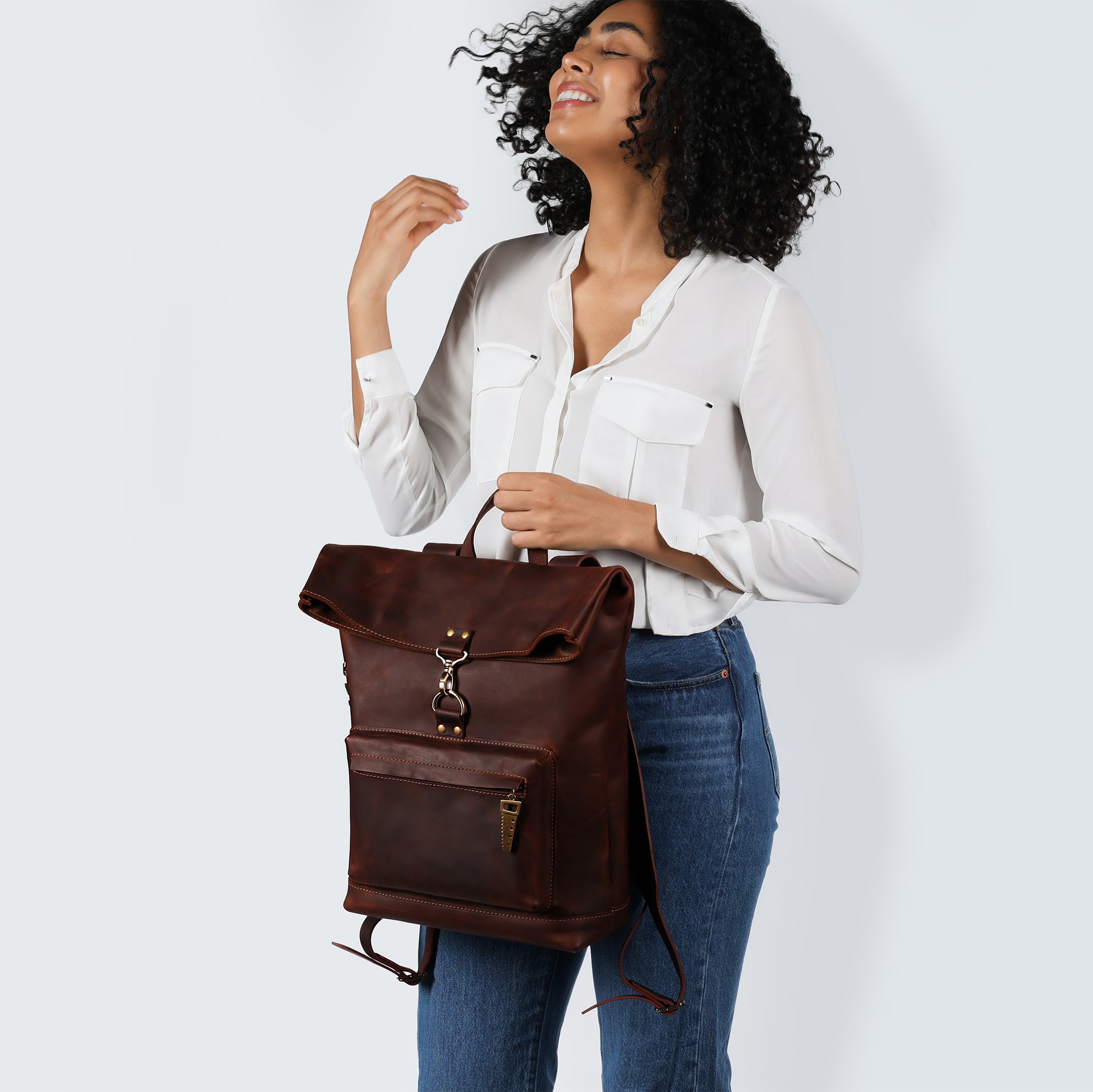 Roll-top Handcrafting Leather Women's Backpack - Forester 13", 14", 15" and 16" inch laptops