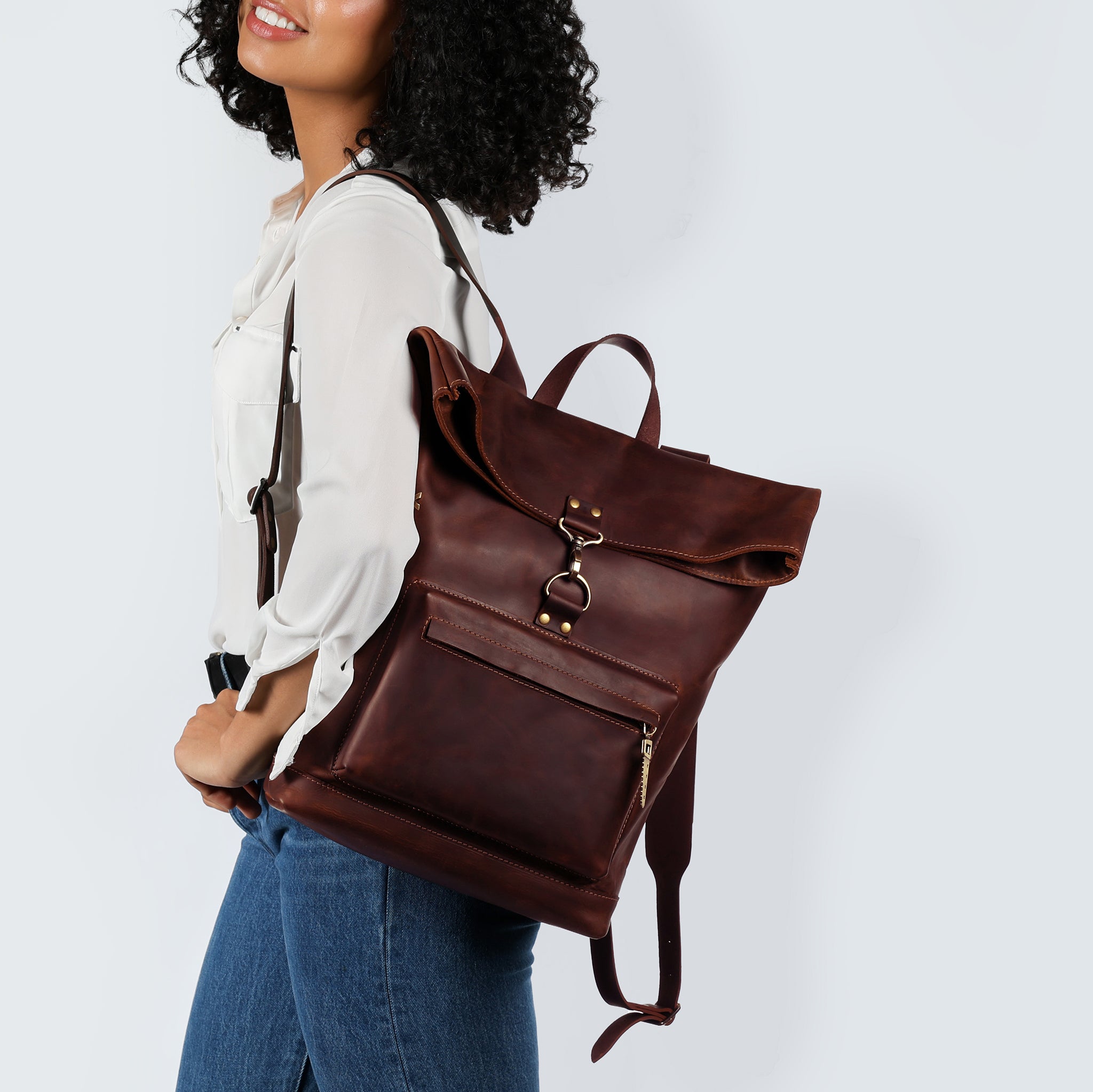 Roll-top Handcrafting Leather Women's Backpack - Forester 13", 14", 15" and 16" inch laptops