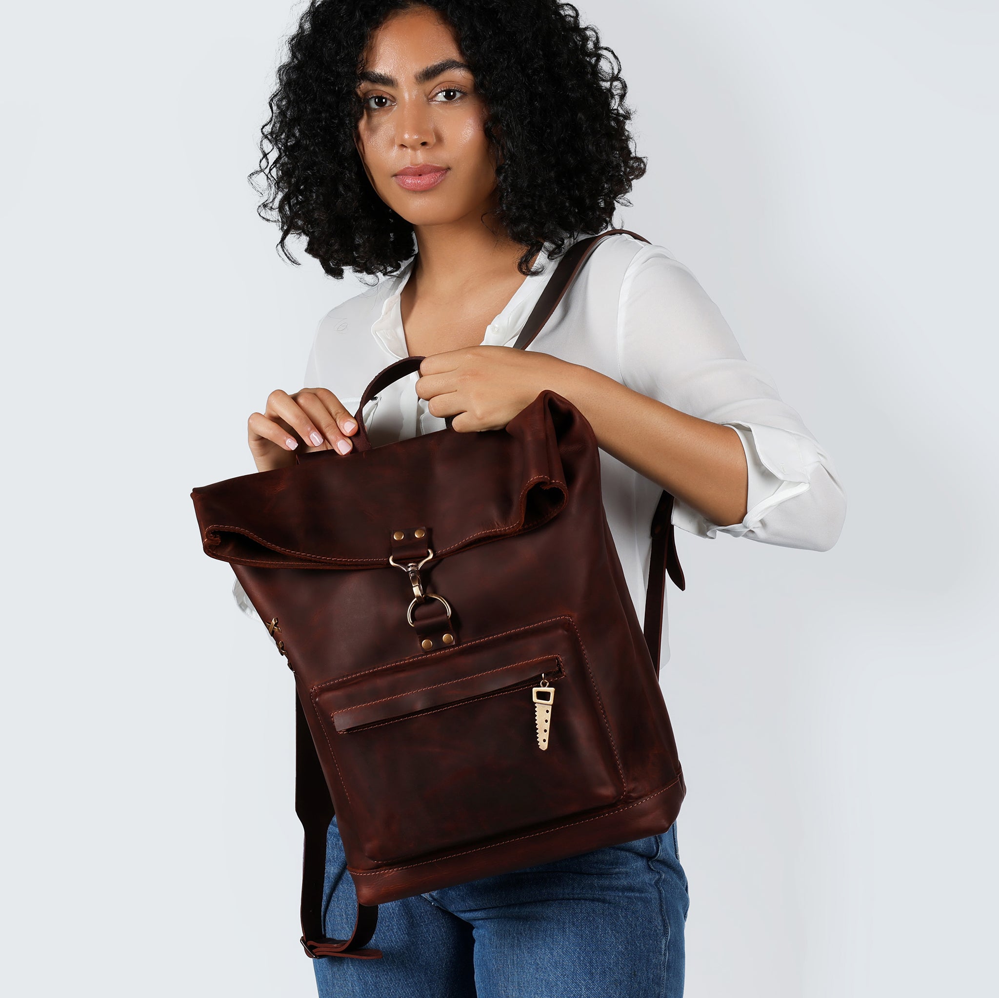 Roll-top Handcrafting Leather Women's Backpack - Forester 13", 14", 15" and 16" inch laptops