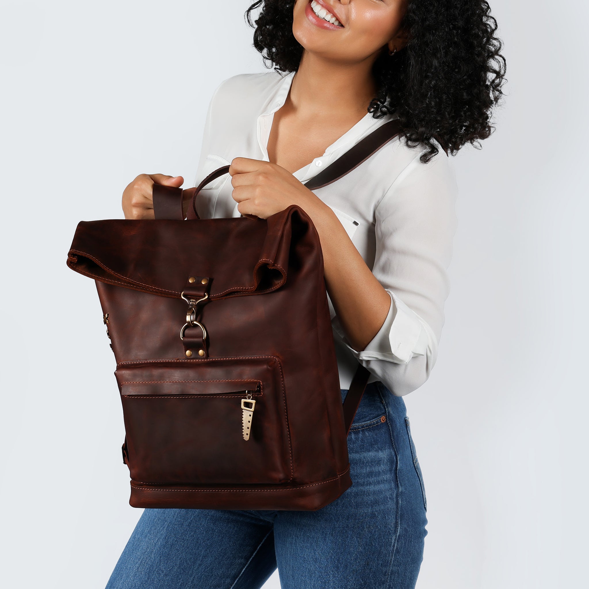 Roll-top Handcrafting Leather Women's Backpack - Forester 13", 14", 15" and 16" inch laptops