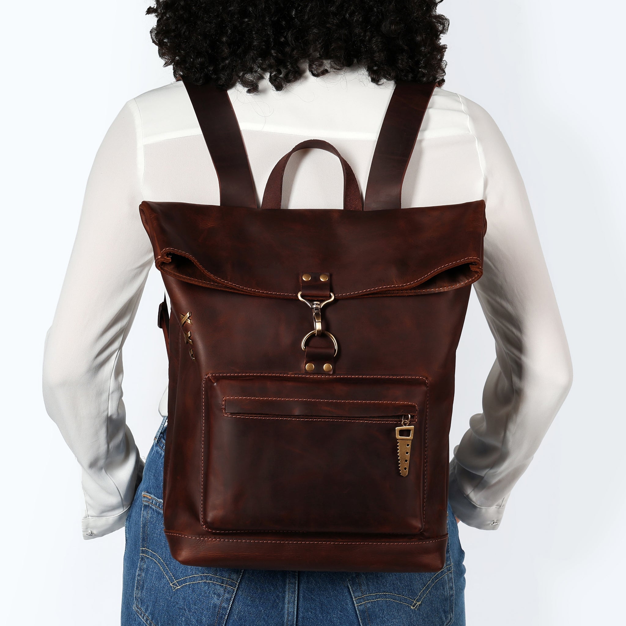 Roll-top Handcrafting Leather Women's Backpack - Forester 13", 14", 15" and 16" inch laptops