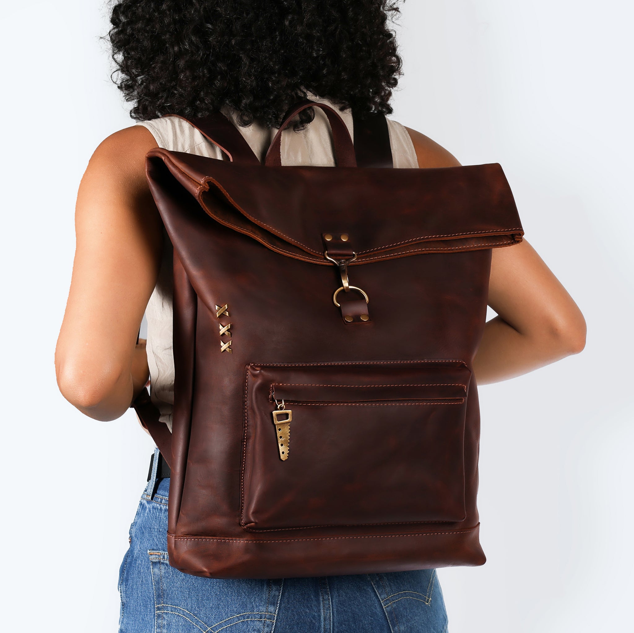 Roll-top Handcrafting Leather Women's Backpack - Forester 13", 14", 15" and 16" inch laptops