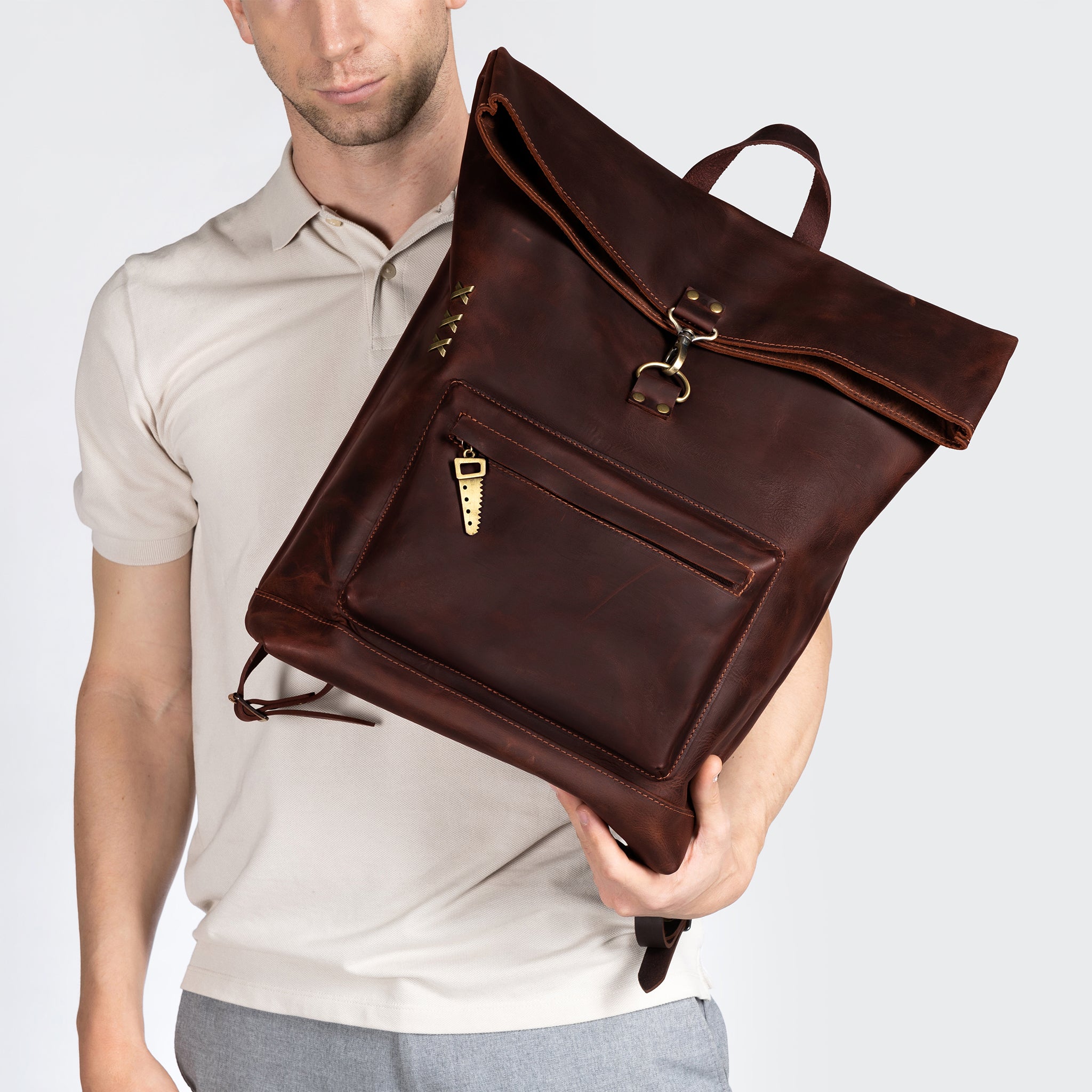 Roll -Top Leather Backpack for Men - Forester 13", 14", 15" and 16" inch laptops