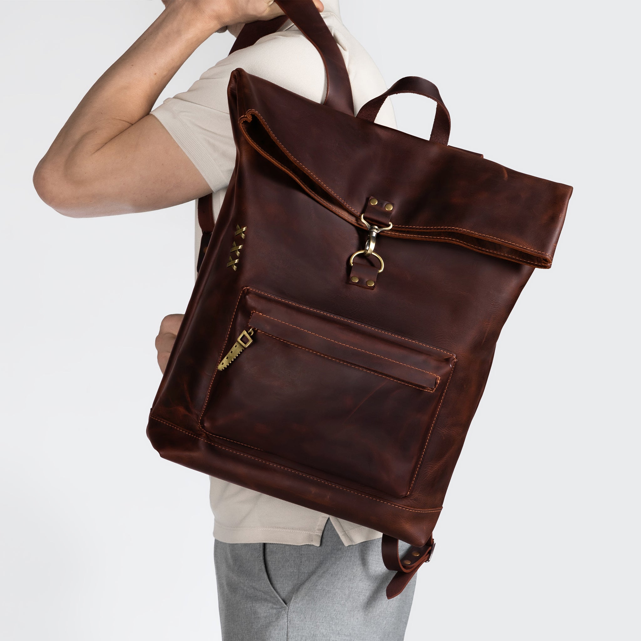 Roll -Top Leather Backpack for Men - Forester 13", 14", 15" and 16" inch laptops