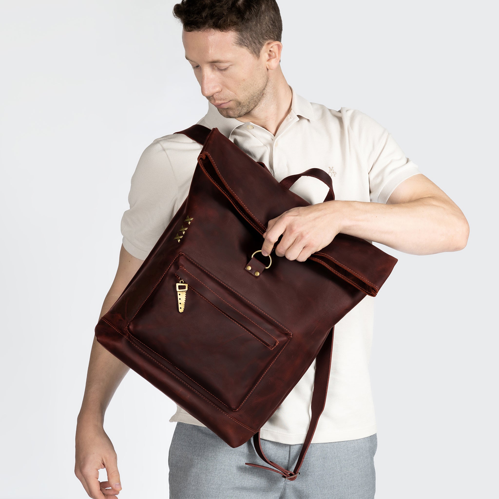 Roll -Top Leather Backpack for Men - Forester 13", 14", 15" and 16" inch laptops