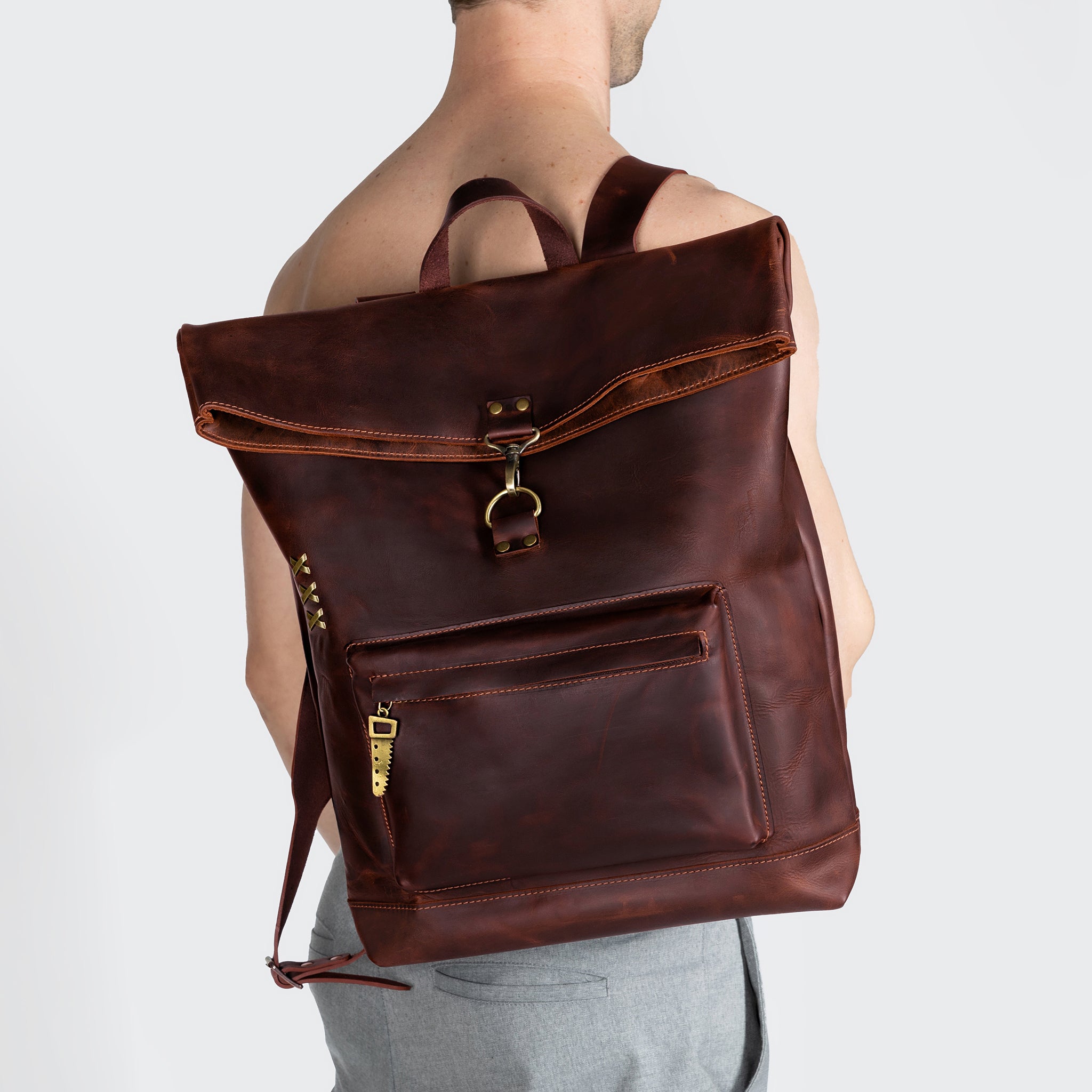 Roll -Top Leather Backpack for Men - Forester 13", 14", 15" and 16" inch laptops
