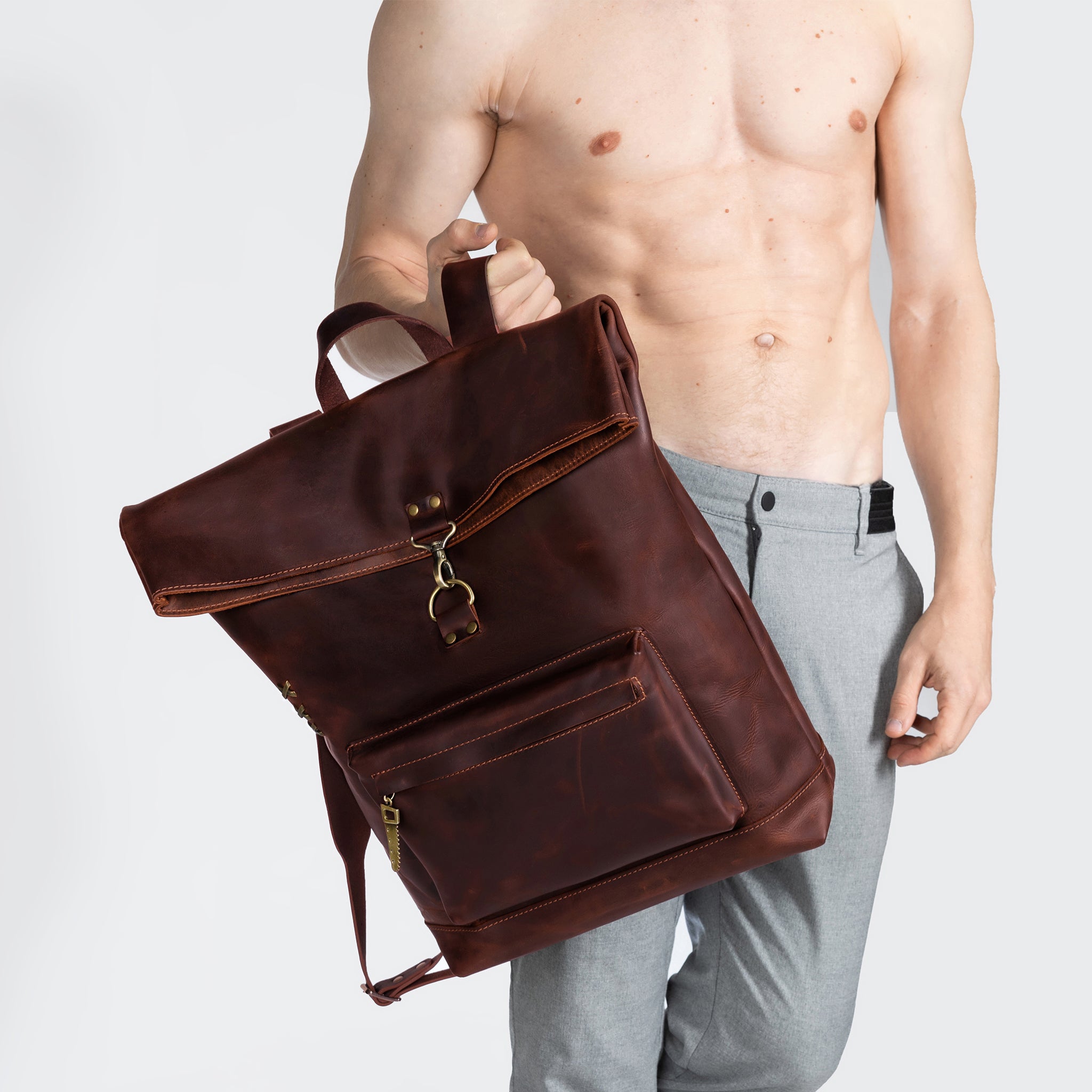 Roll -Top Leather Backpack for Men - Forester 13", 14", 15" and 16" inch laptops