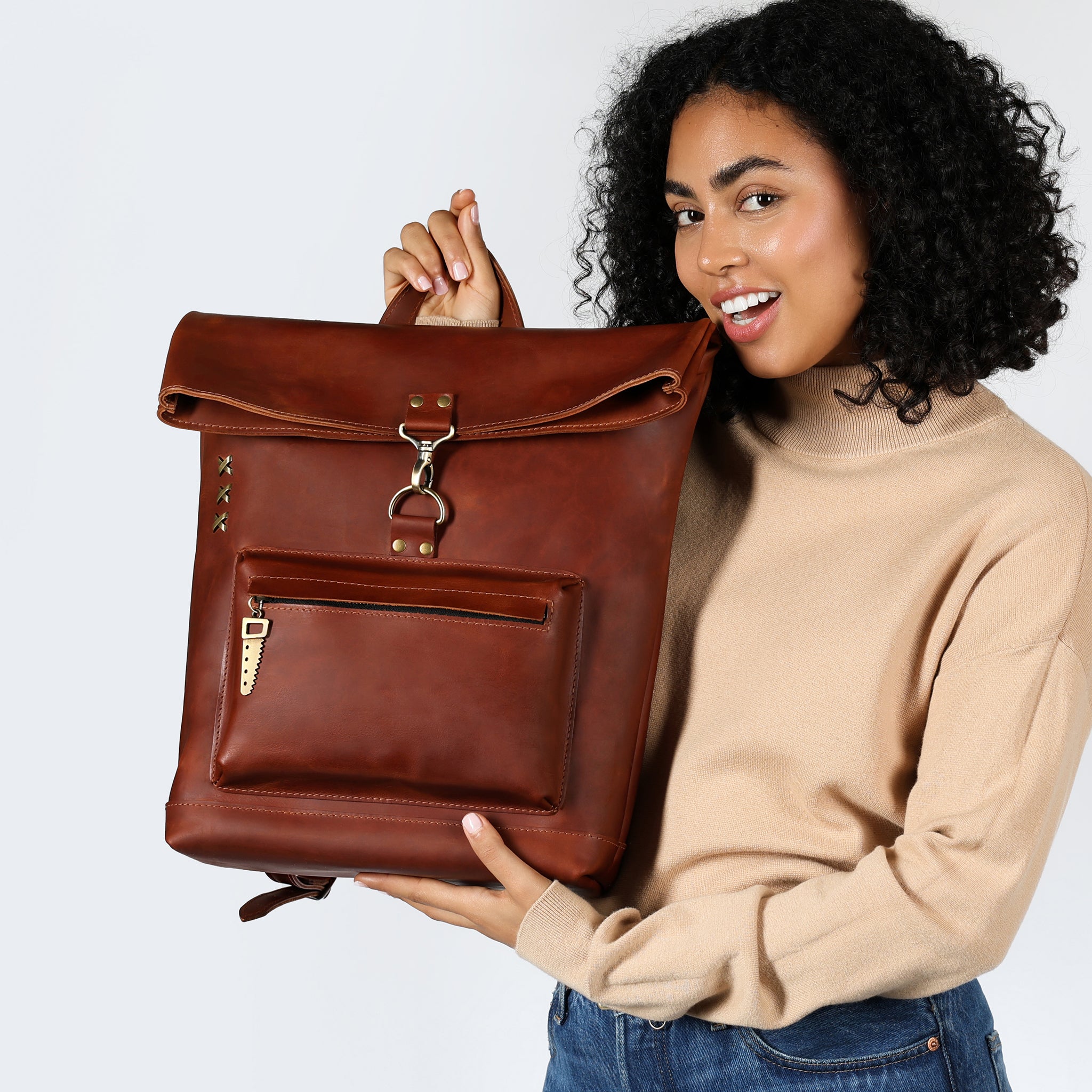 Roll-top Handcrafting Leather Women's Backpack - Forester 13", 14", 15" and 16" inch laptops