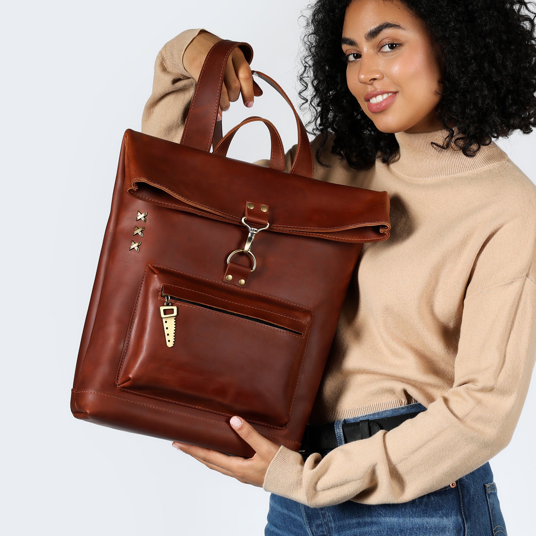 Roll-top Handcrafting Leather Women's Backpack - Forester 13", 14", 15" and 16" inch laptops