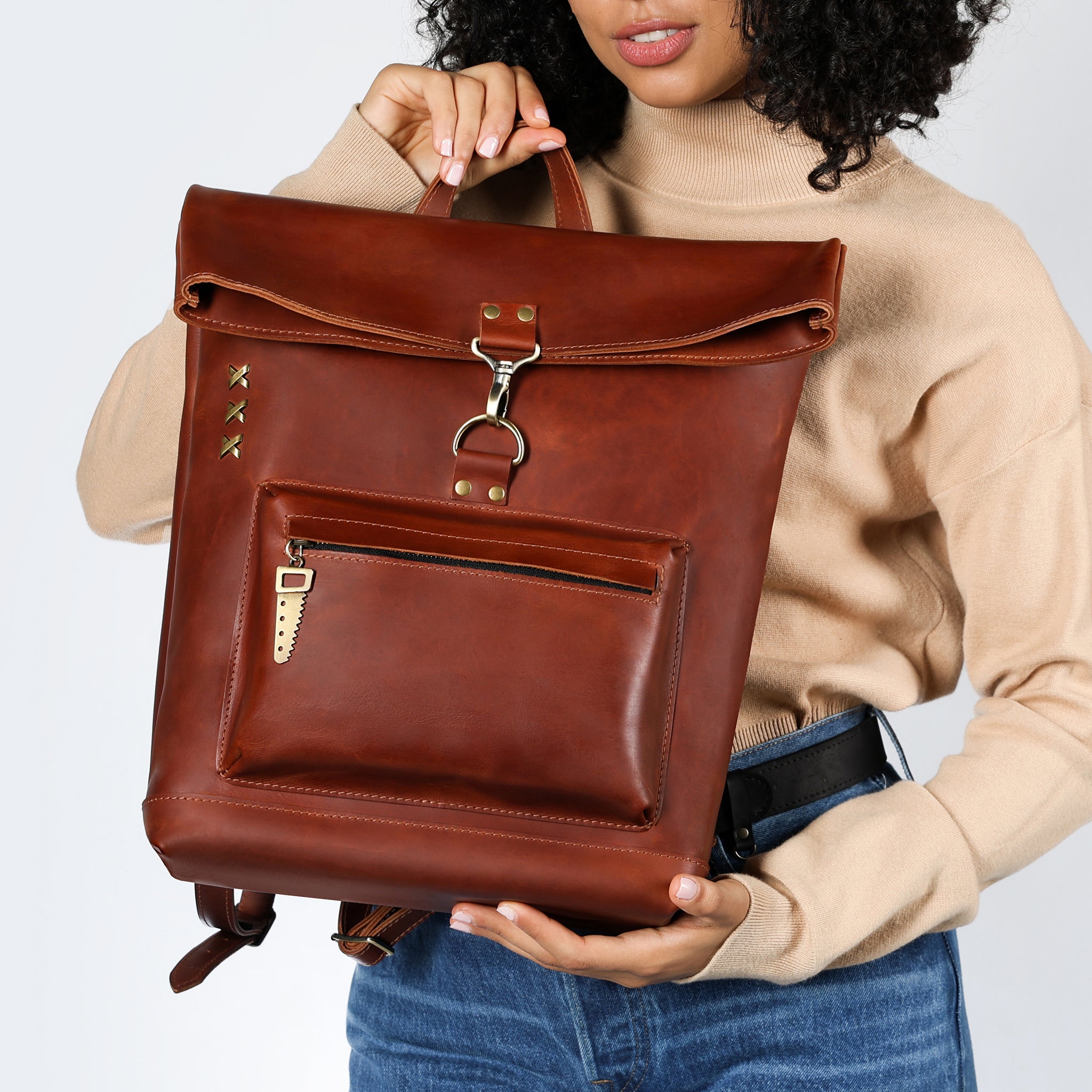 Roll-top Handcrafting Leather Women's Backpack - Forester 13", 14", 15" and 16" inch laptops