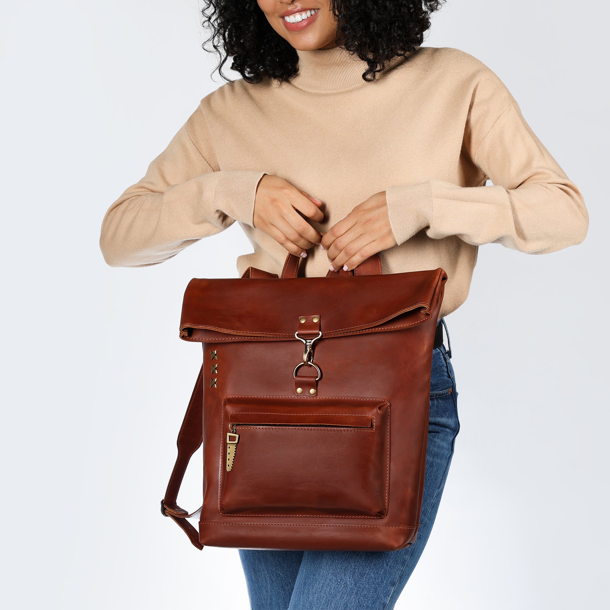 Roll-top Handcrafting Leather Women's Backpack - Forester 13", 14", 15" and 16" inch laptops