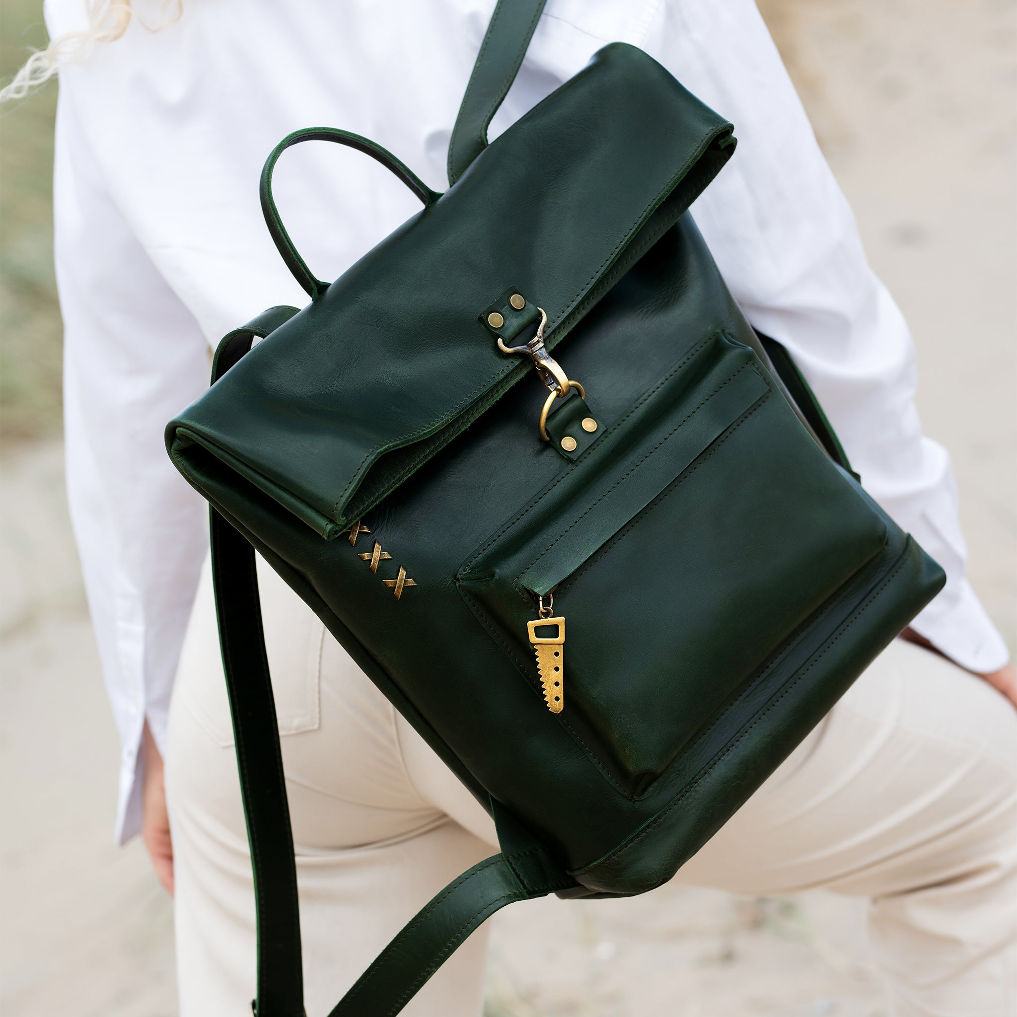Roll-top Handcrafting Leather Women's Backpack - Forester 13", 14", 15" and 16" inch laptops