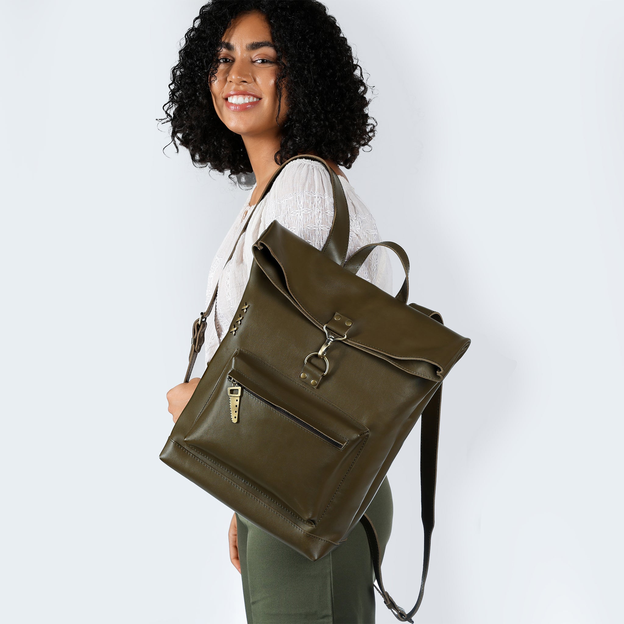 Roll-top Handcrafting Leather Women's Backpack - Forester 13", 14", 15" and 16" inch laptops