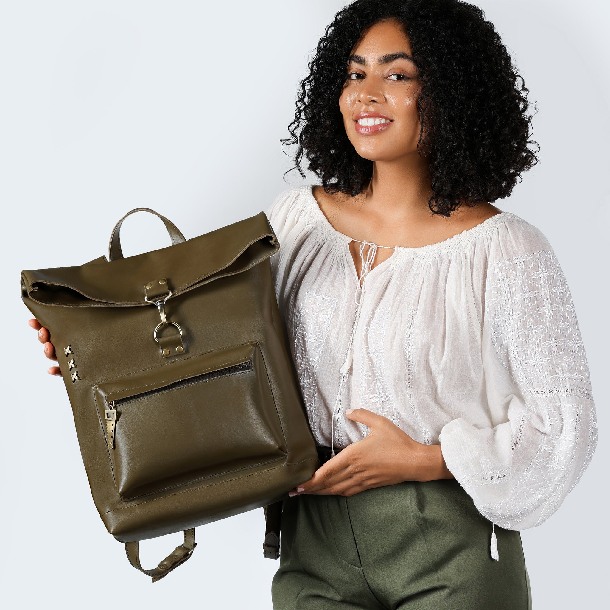 Roll-top Handcrafting Leather Women's Backpack - Forester 13", 14", 15" and 16" inch laptops