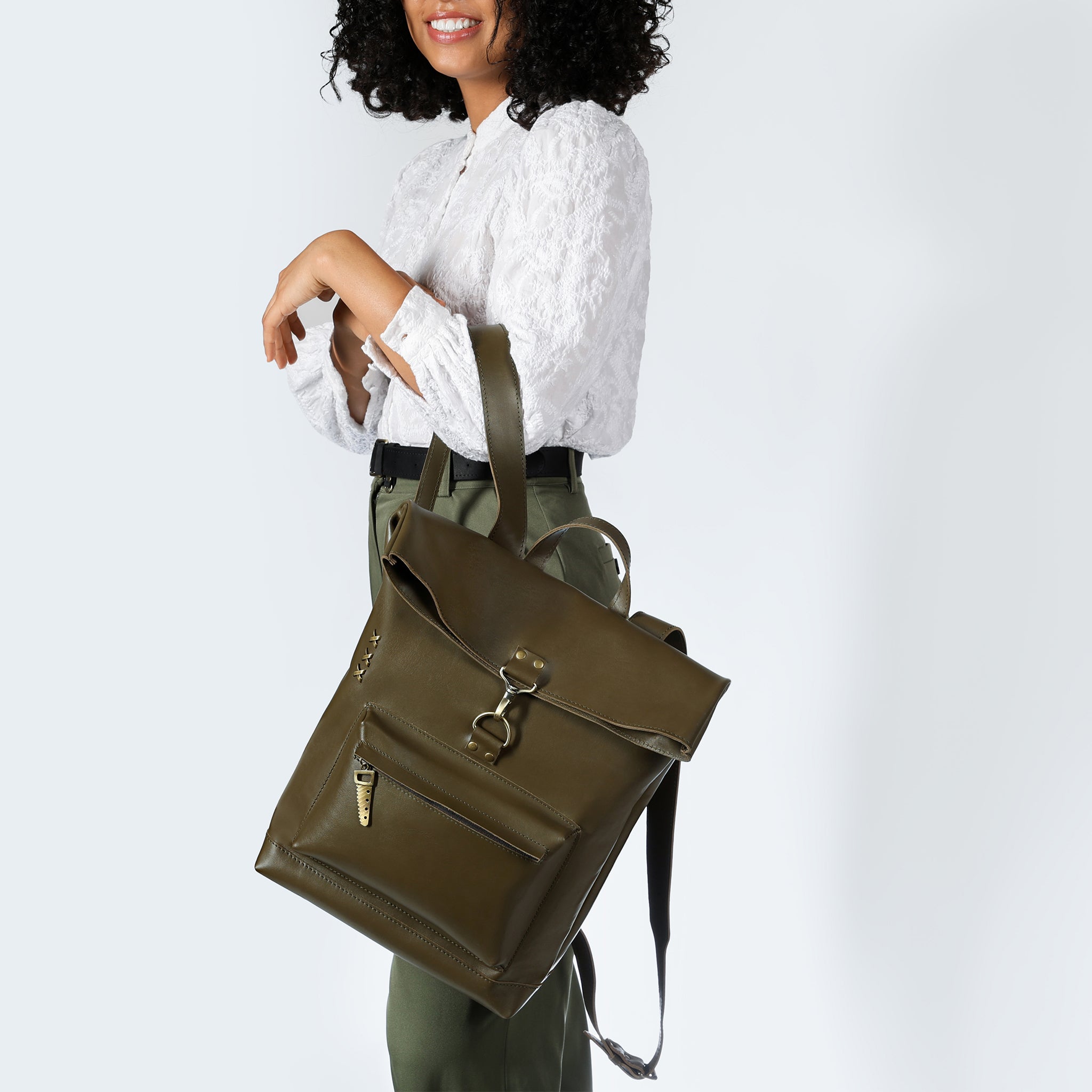 Roll-top Handcrafting Leather Women's Backpack - Forester 13", 14", 15" and 16" inch laptops