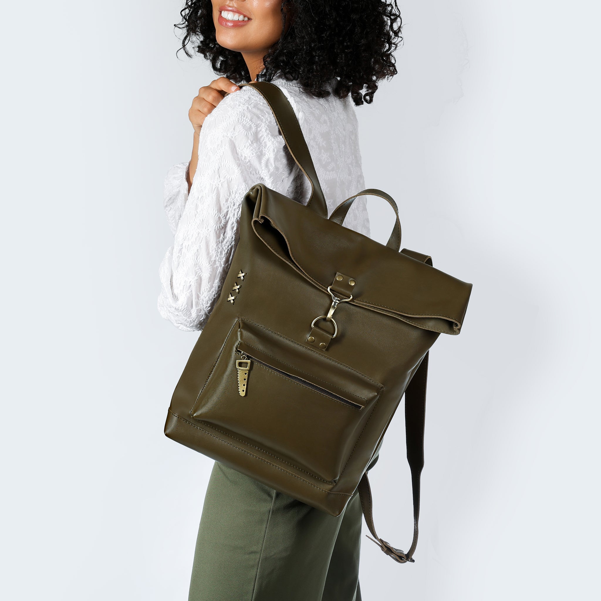 Roll-top Handcrafting Leather Women's Backpack - Forester 13", 14", 15" and 16" inch laptops