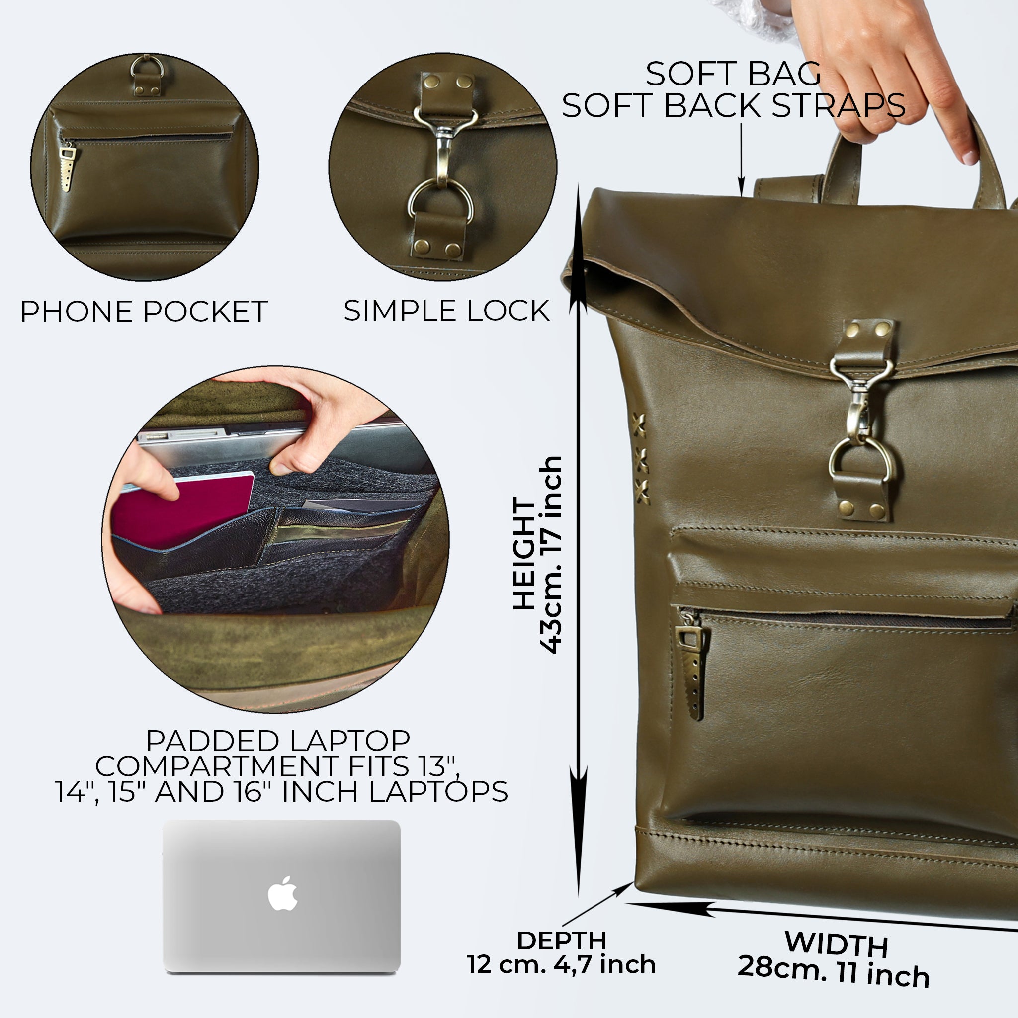 Roll-top Handcrafting Leather Women's Backpack - Forester 13", 14", 15" and 16" inch laptops