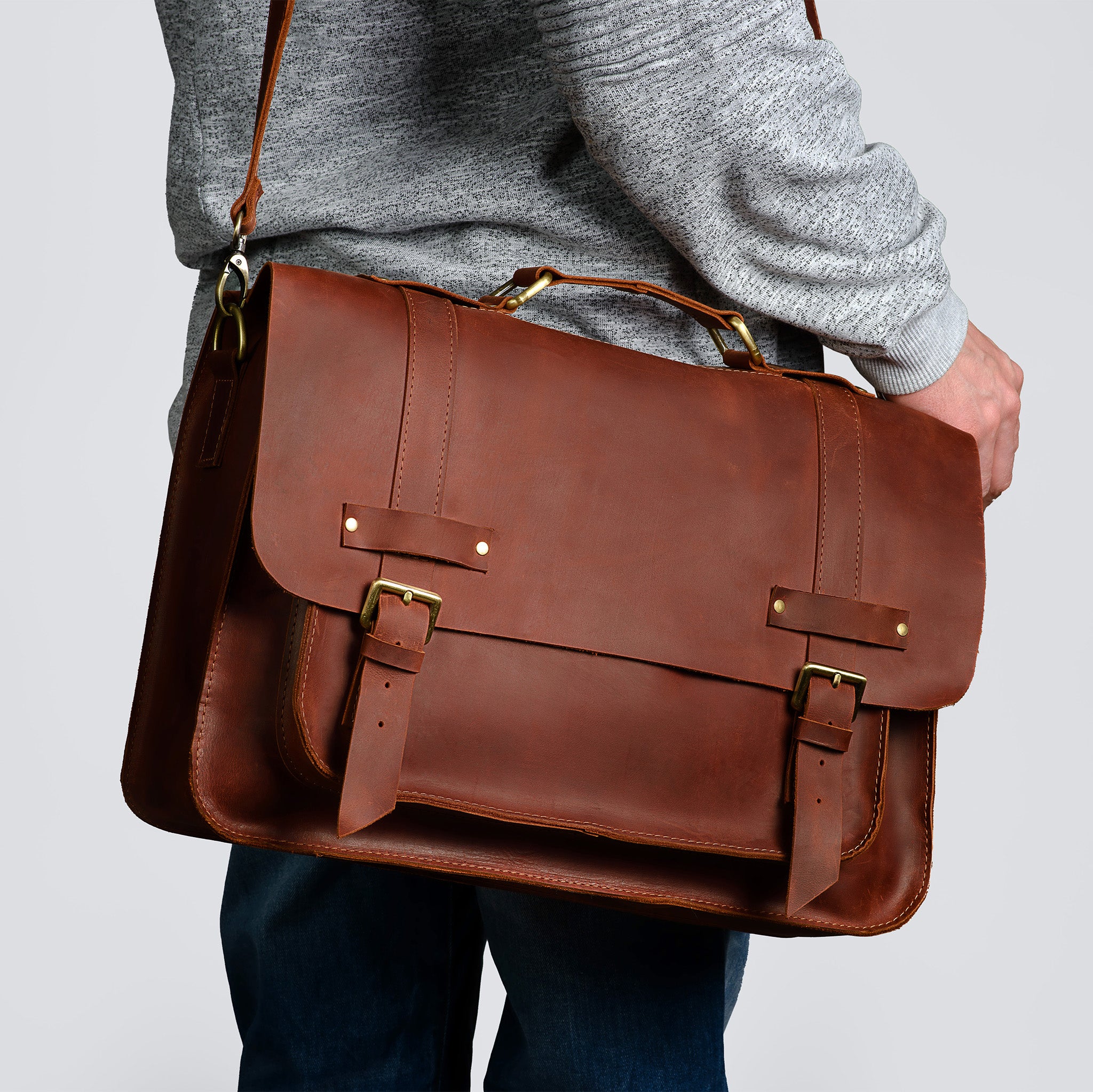 Men's Messender Laptop Leather Bag - Work Business Forester