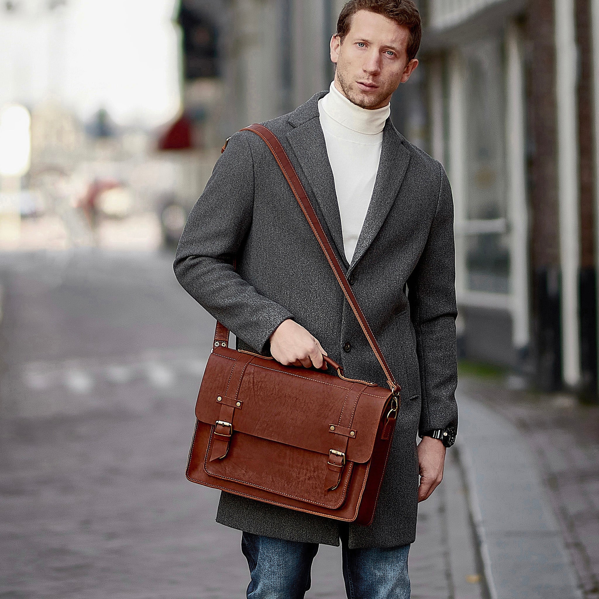 Men's Messender Laptop Leather Bag - Work Business Forester