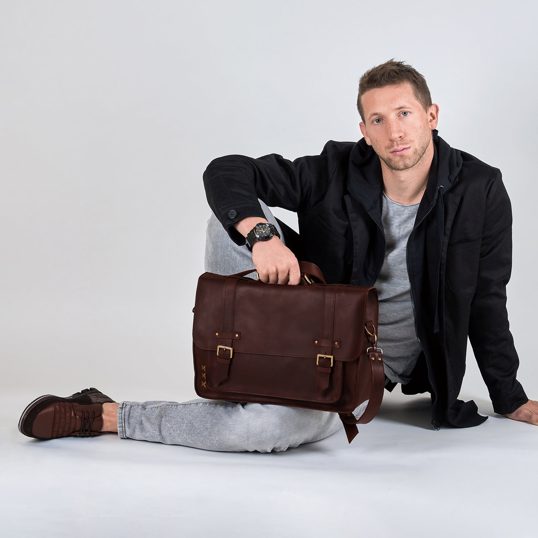 Men's Messender Laptop Leather Bag - Work Business Forester