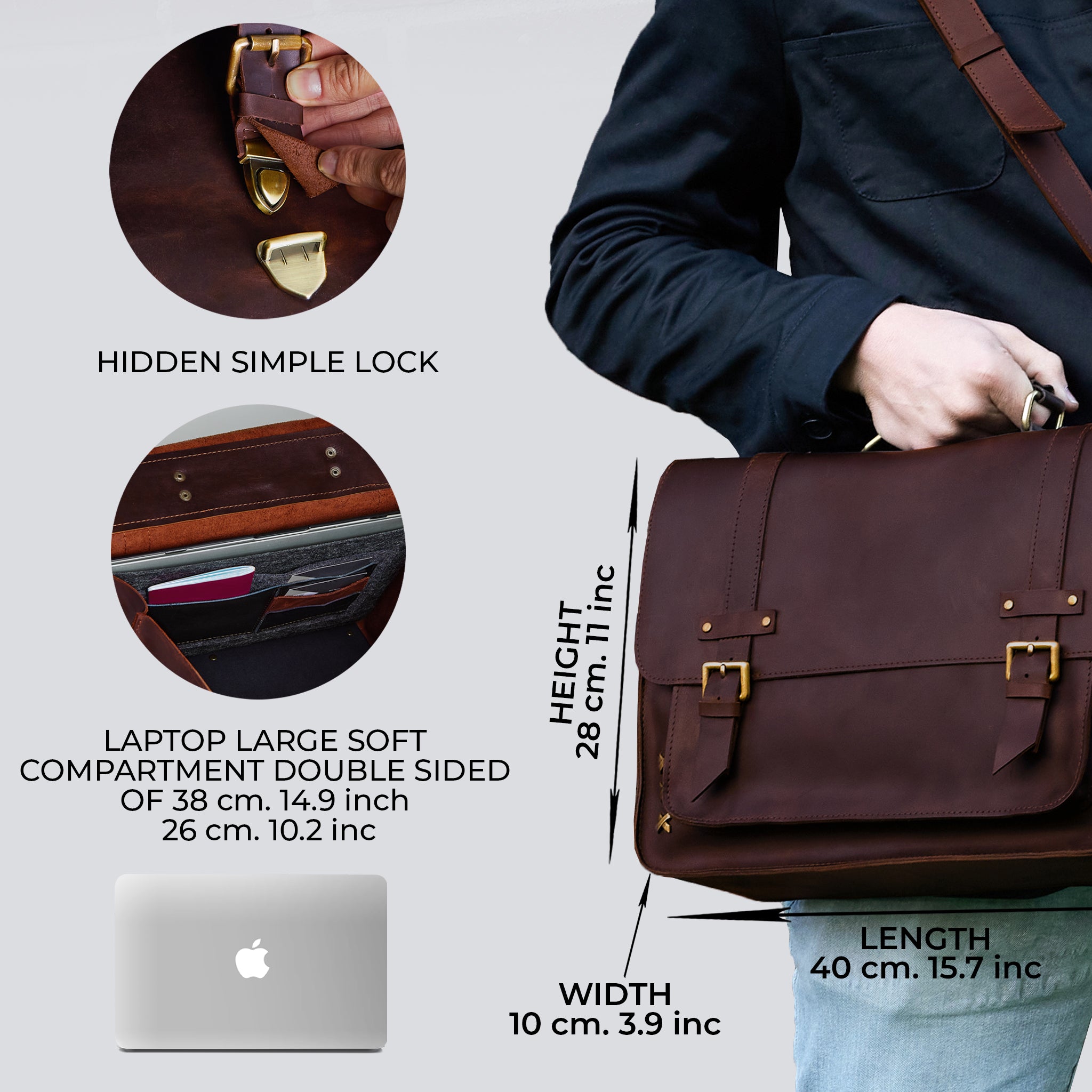 Men's Messender Laptop Leather Bag - Work Business Forester