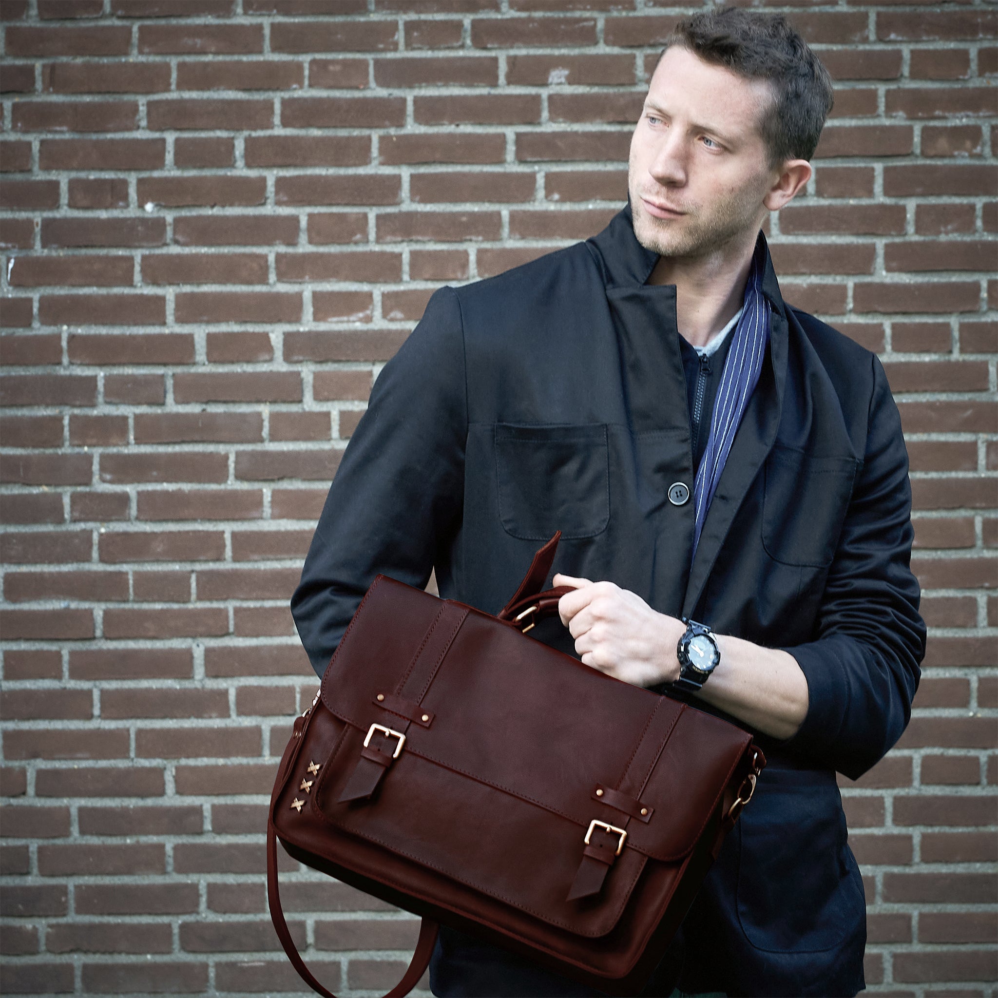 Men's Messender Laptop Leather Bag - Work Business Forester