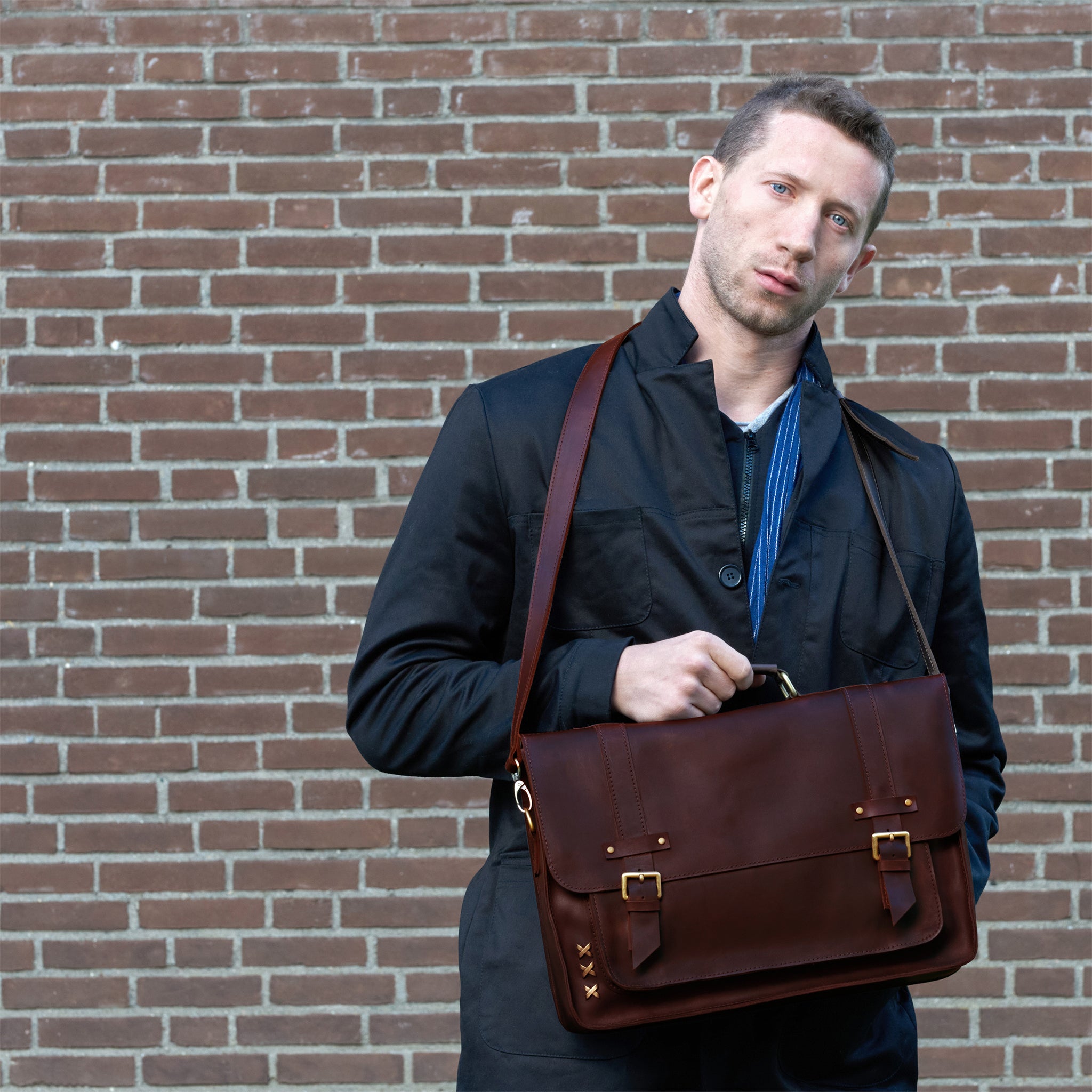Men's Messender Laptop Leather Bag - Work Business Forester