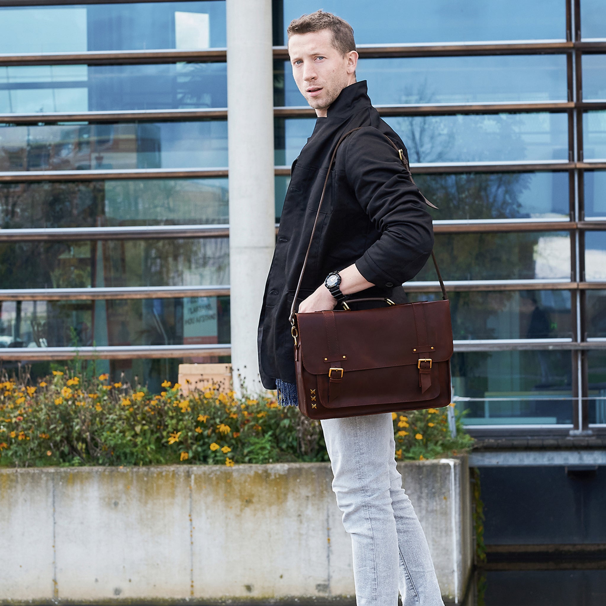 Men's Messender Laptop Leather Bag - Work Business Forester
