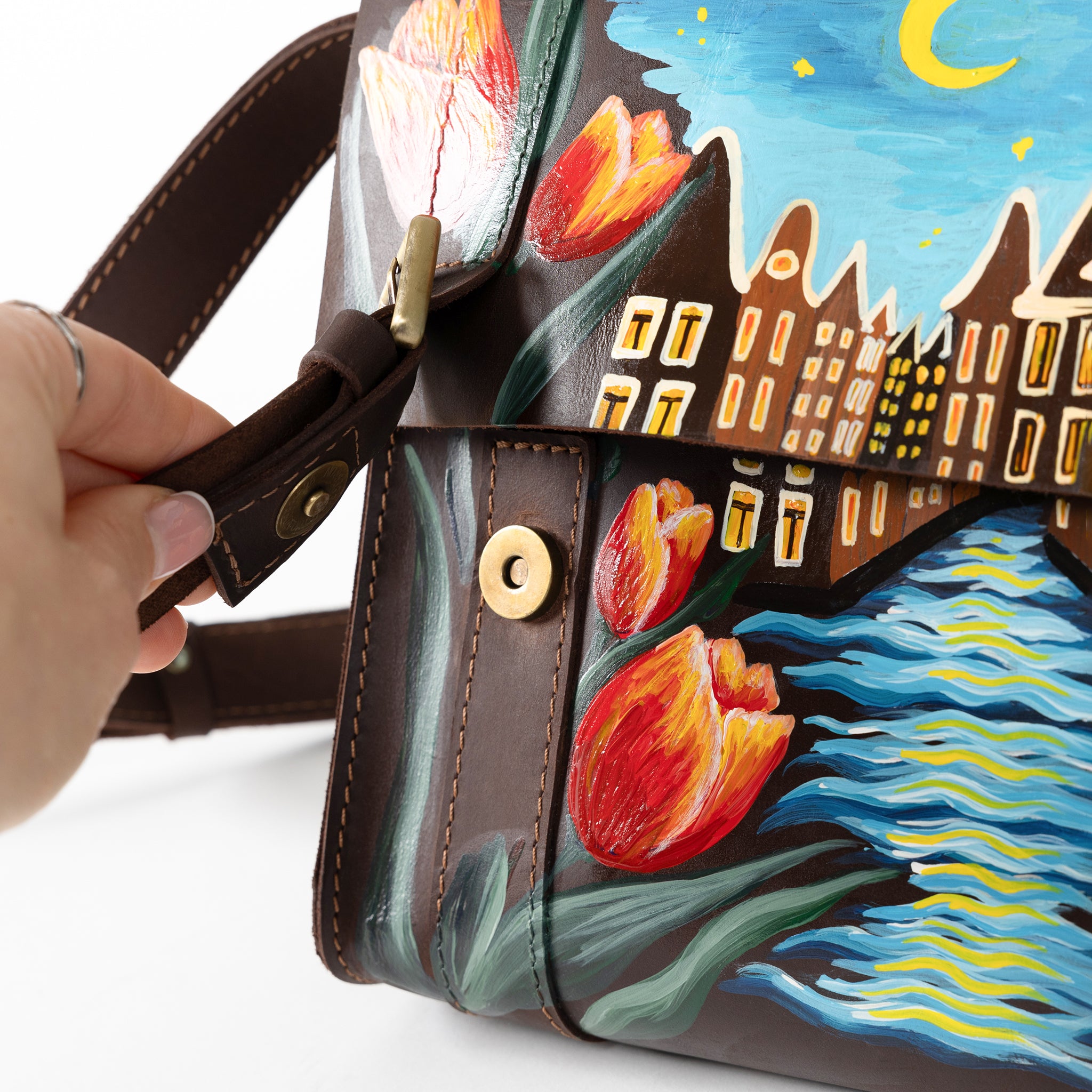 Tulip Amsterdam Handcrafting Leather Satchel-Painting Crossbody Bag