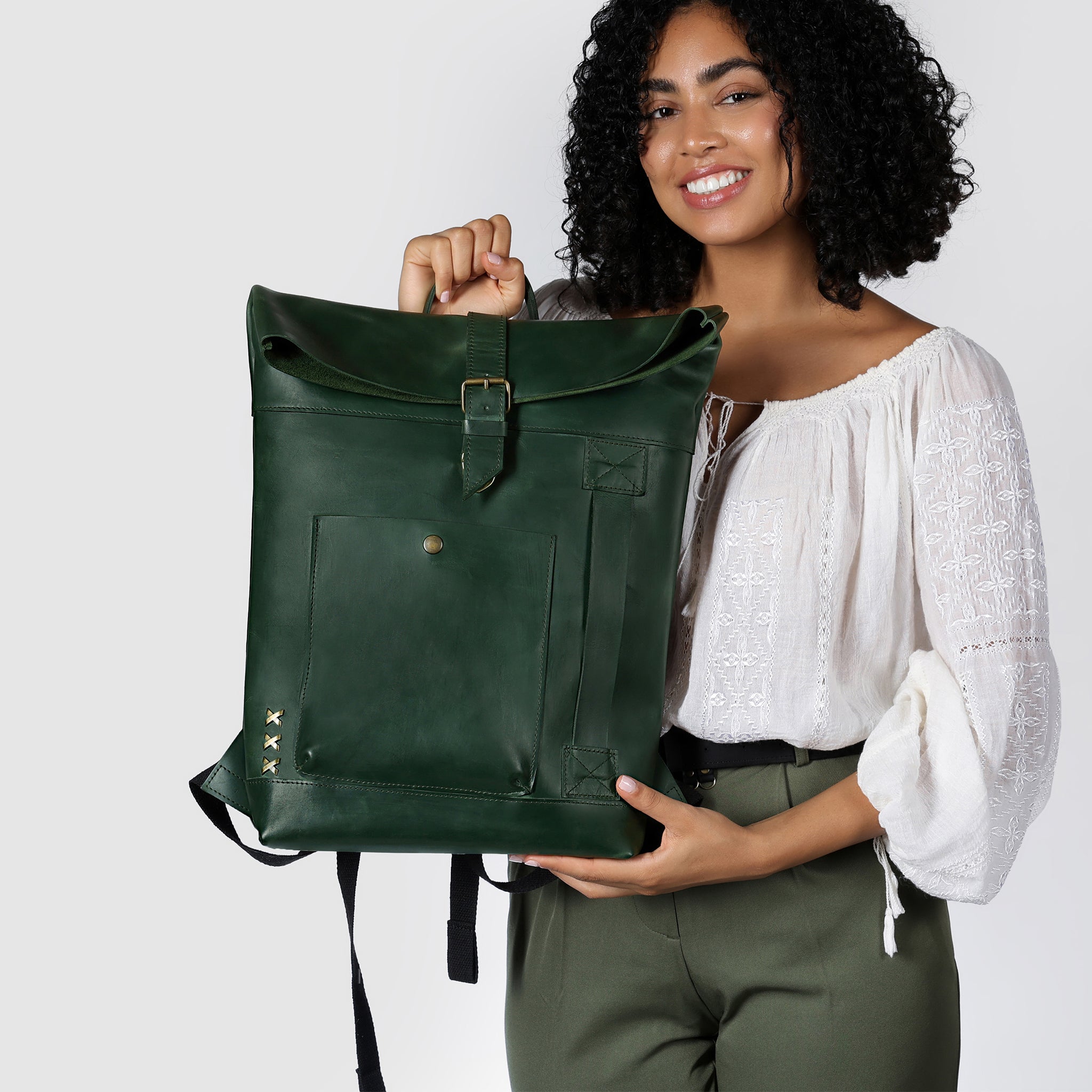 Roll-Top Handcrafting ,Women's Leather Backpack - Wanderlust 13-16 inch. laptops