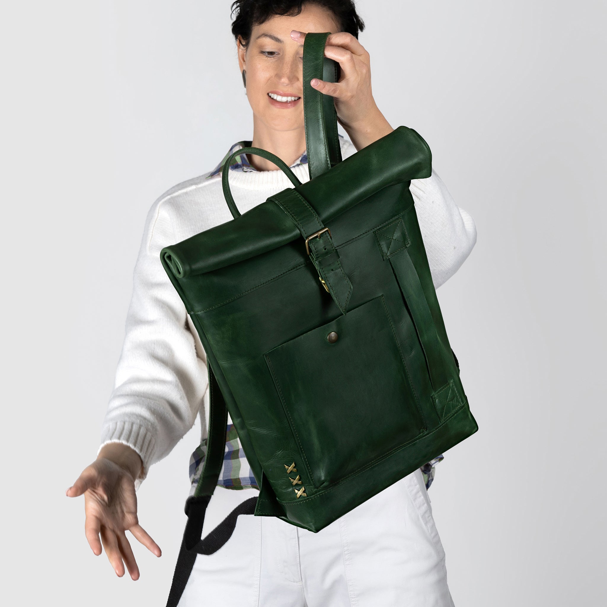 Roll-Top Handcrafting ,Women's Leather Backpack - Wanderlust 13-16 inch. laptops