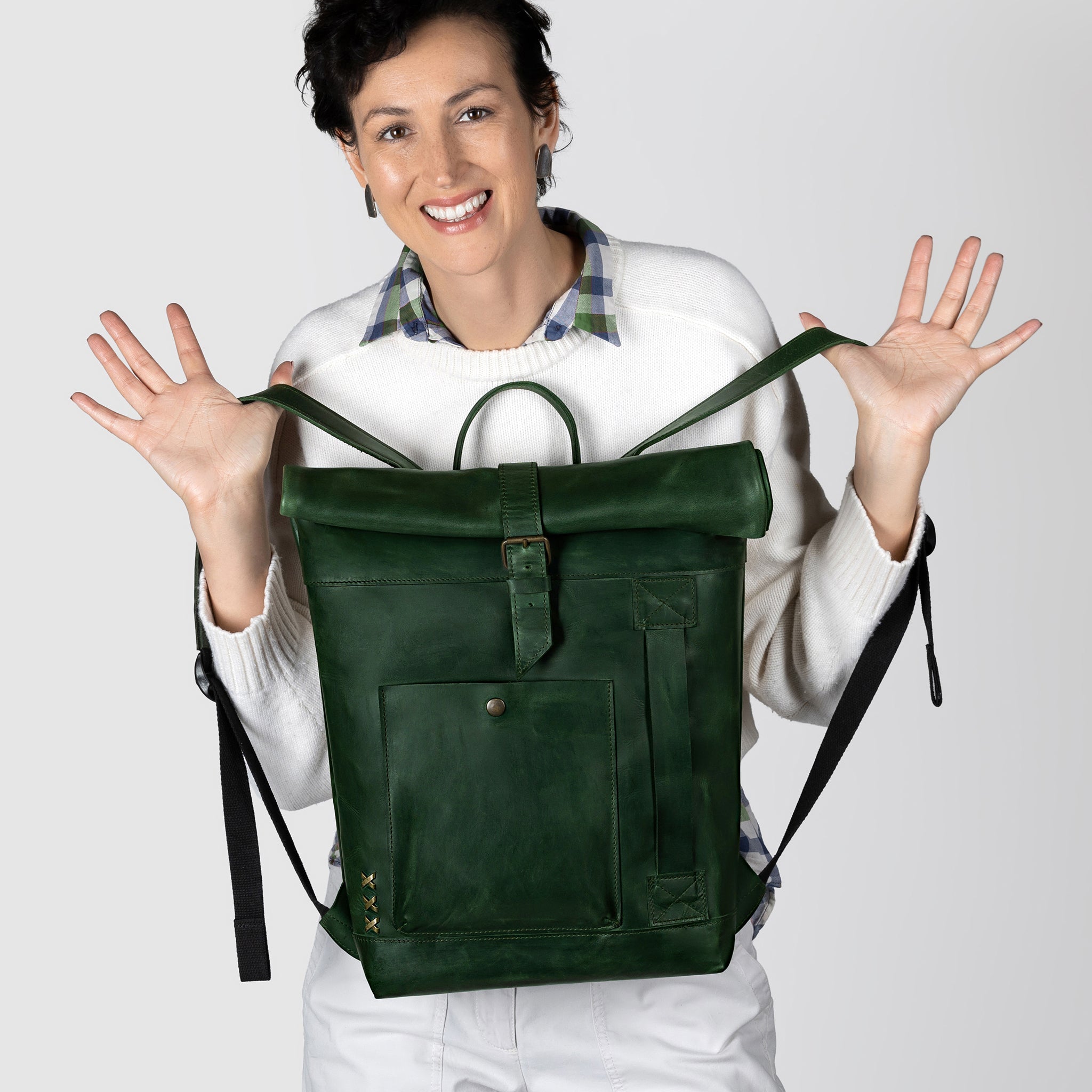 Roll-Top Handcrafting ,Women's Leather Backpack - Wanderlust 13-16 inch. laptops