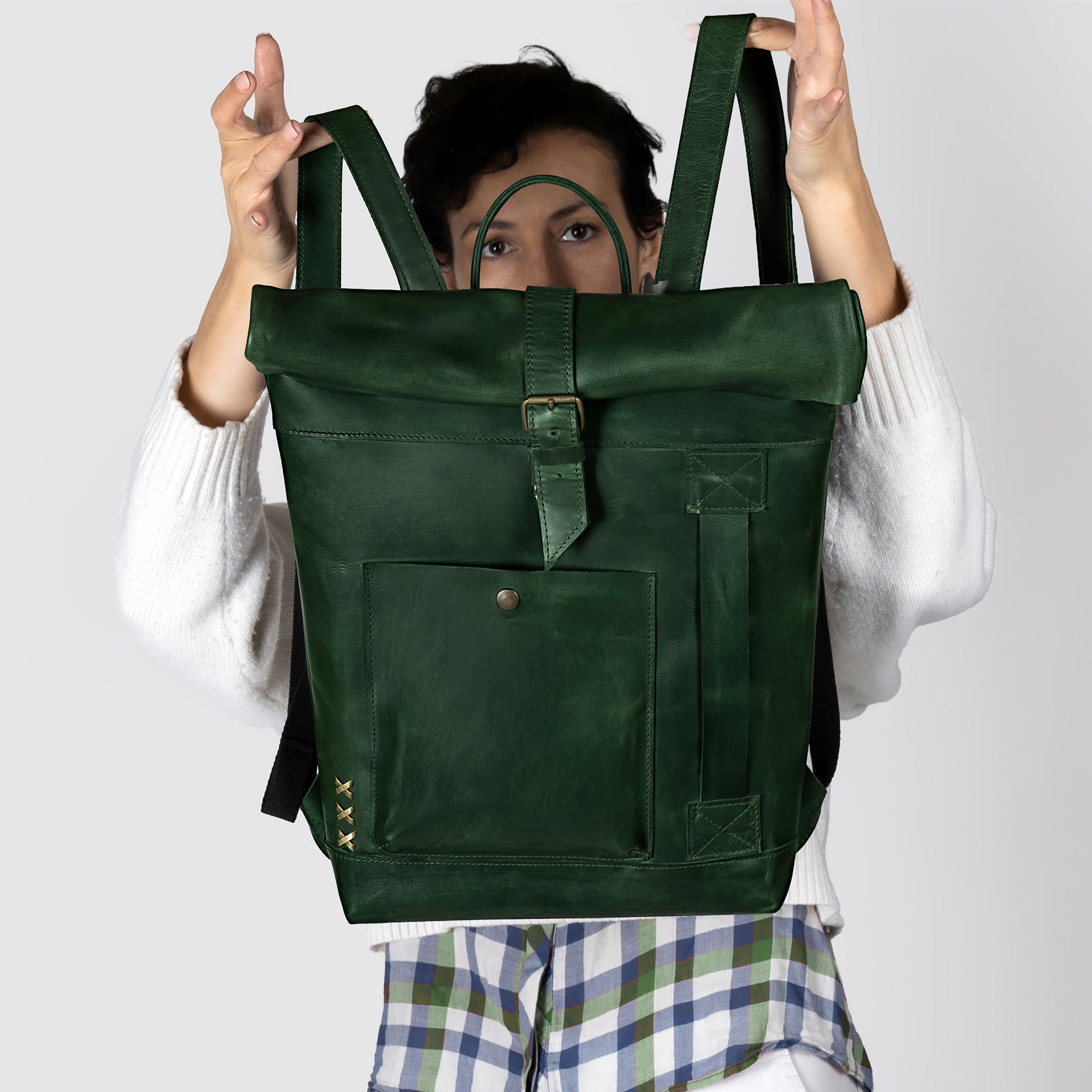 Roll-Top Handcrafting ,Women's Leather Backpack - Wanderlust 13-16 inch. laptops