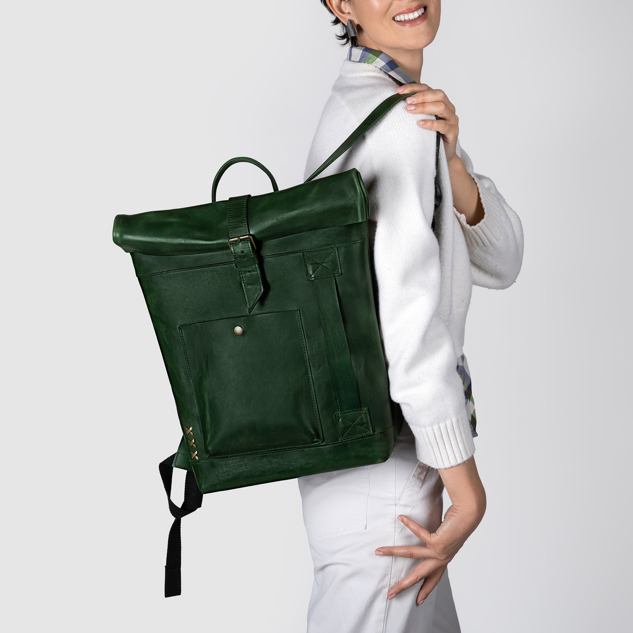 Roll-Top Handcrafting ,Women's Leather Backpack - Wanderlust 13-16 inch. laptops