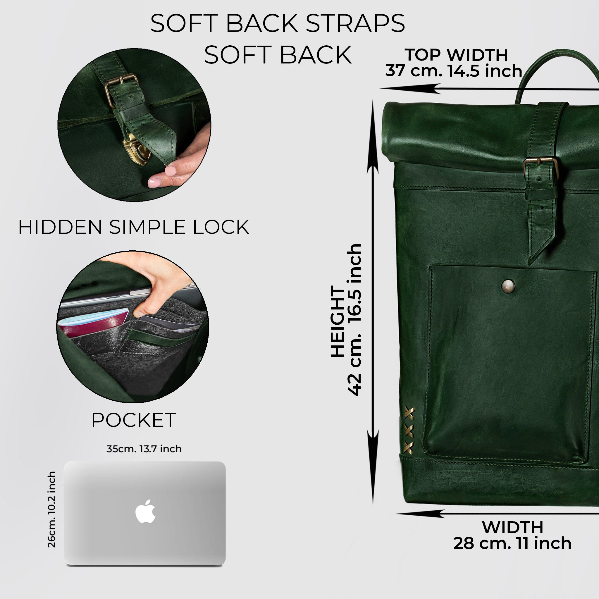 Roll-Top Handcrafting ,Women's Leather Backpack - Wanderlust 13-16 inch. laptops