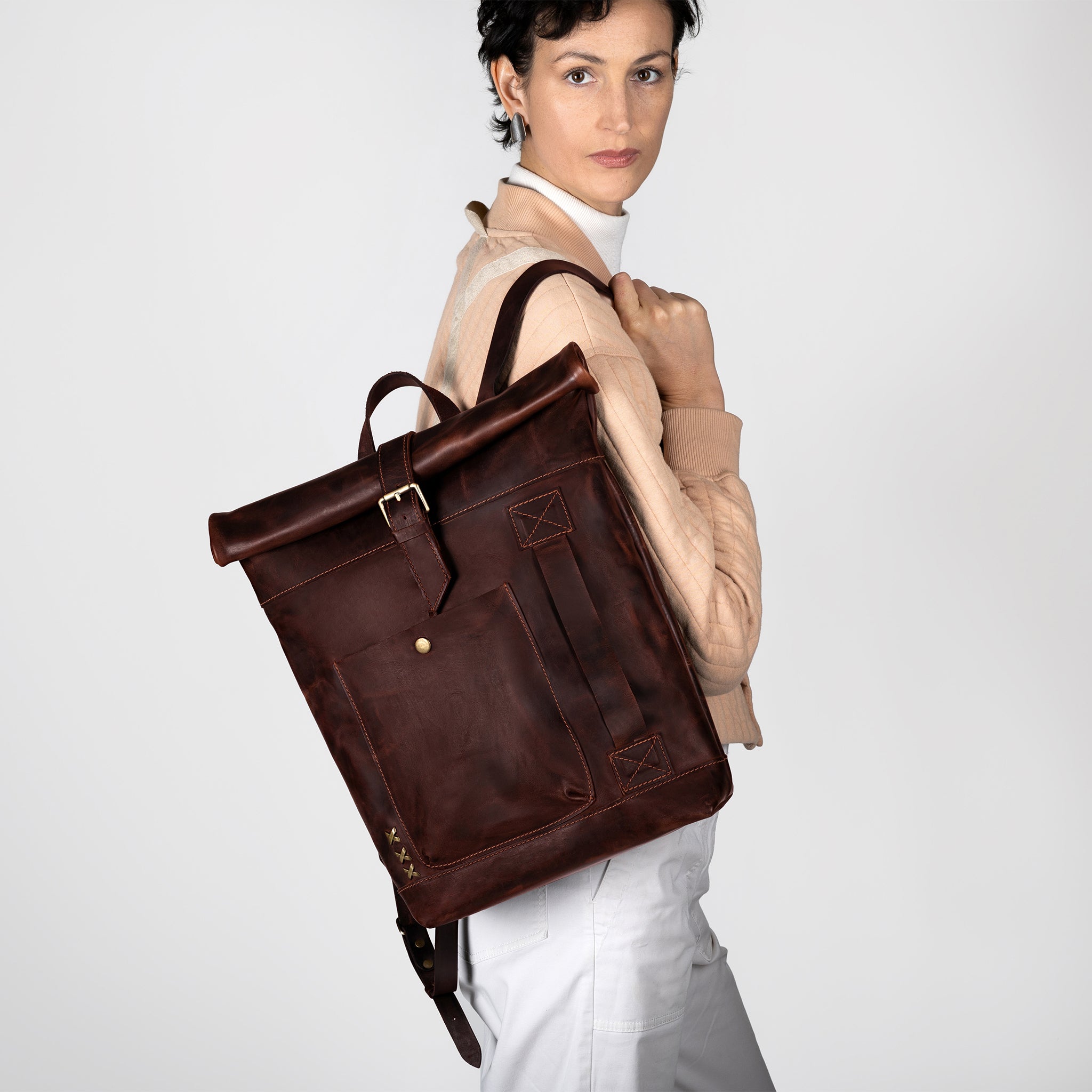 Roll-Top Handcrafting ,Women's Leather Backpack - Wanderlust 13-16 inch. laptops