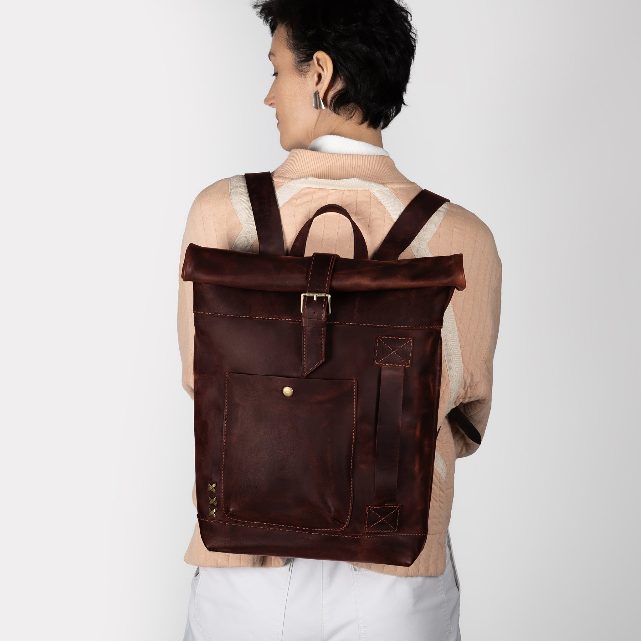 Roll-Top Handcrafting ,Women's Leather Backpack - Wanderlust 13-16 inch. laptops