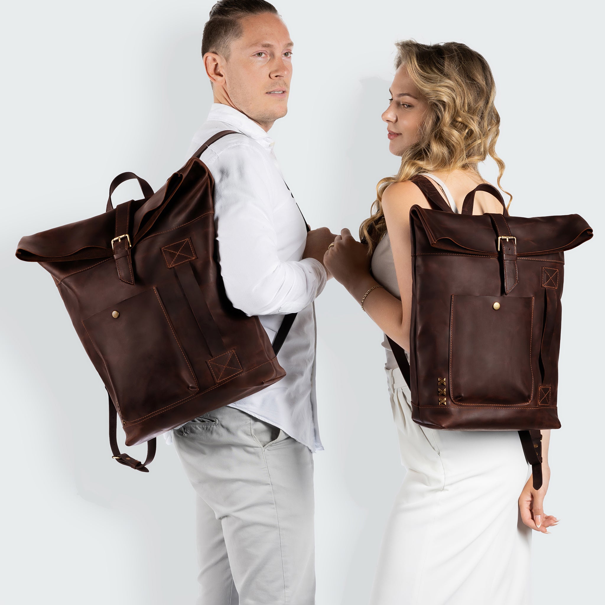 Roll-Top Handcrafting ,Women's Leather Backpack - Wanderlust 13-16 inch. laptops